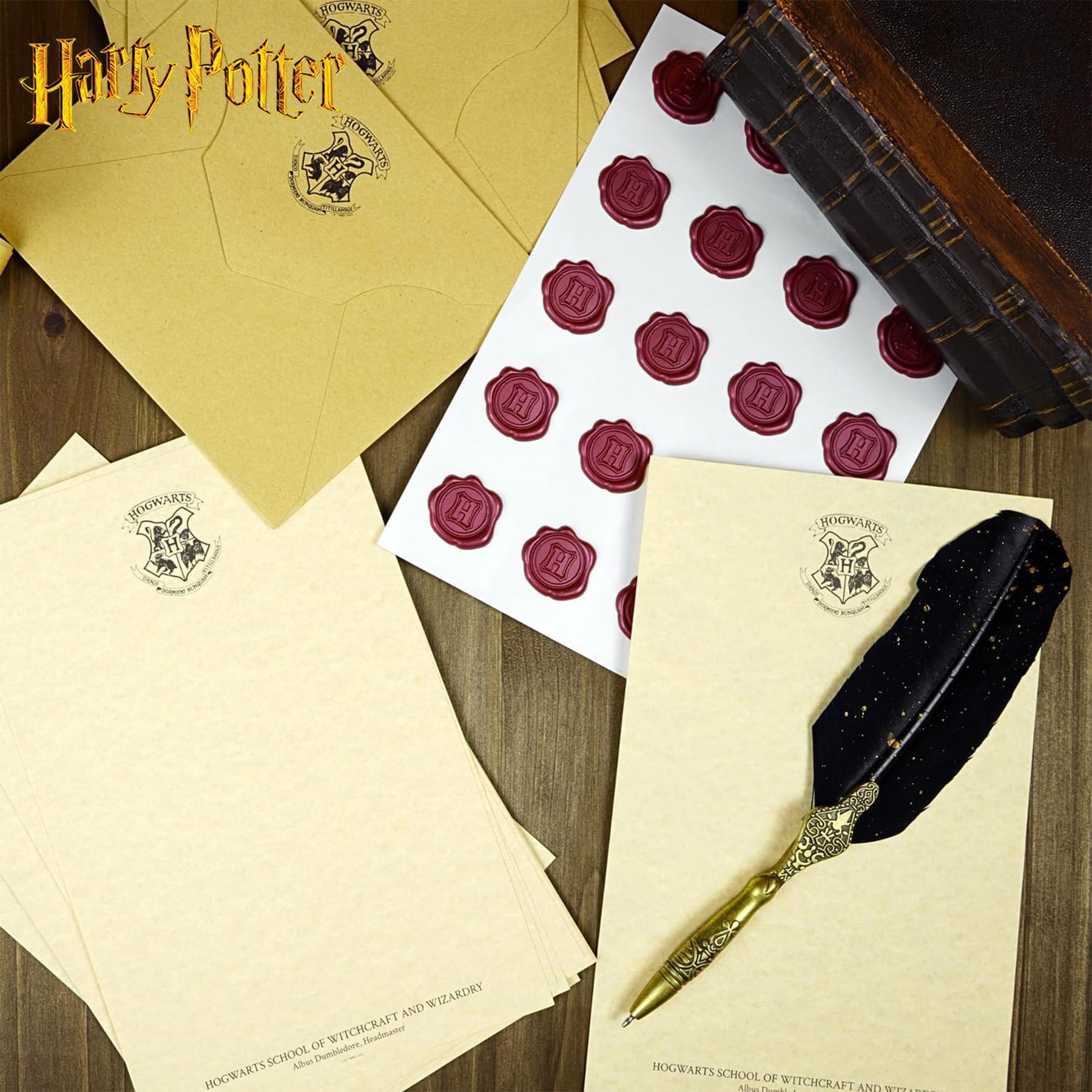 Harry Potter Hogwarts Boxed 20-Piece Stationery Set with Wax Seals & Feather Pen