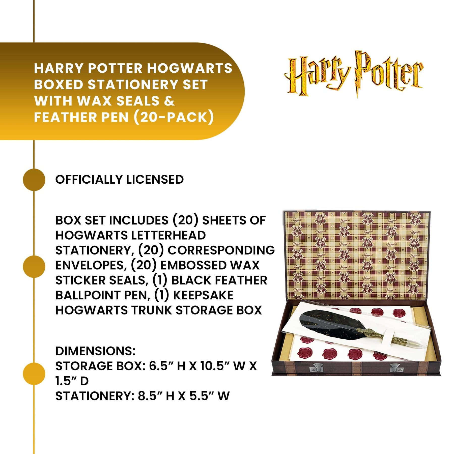 Harry Potter Hogwarts Boxed 20-Piece Stationery Set with Wax Seals & Feather Pen