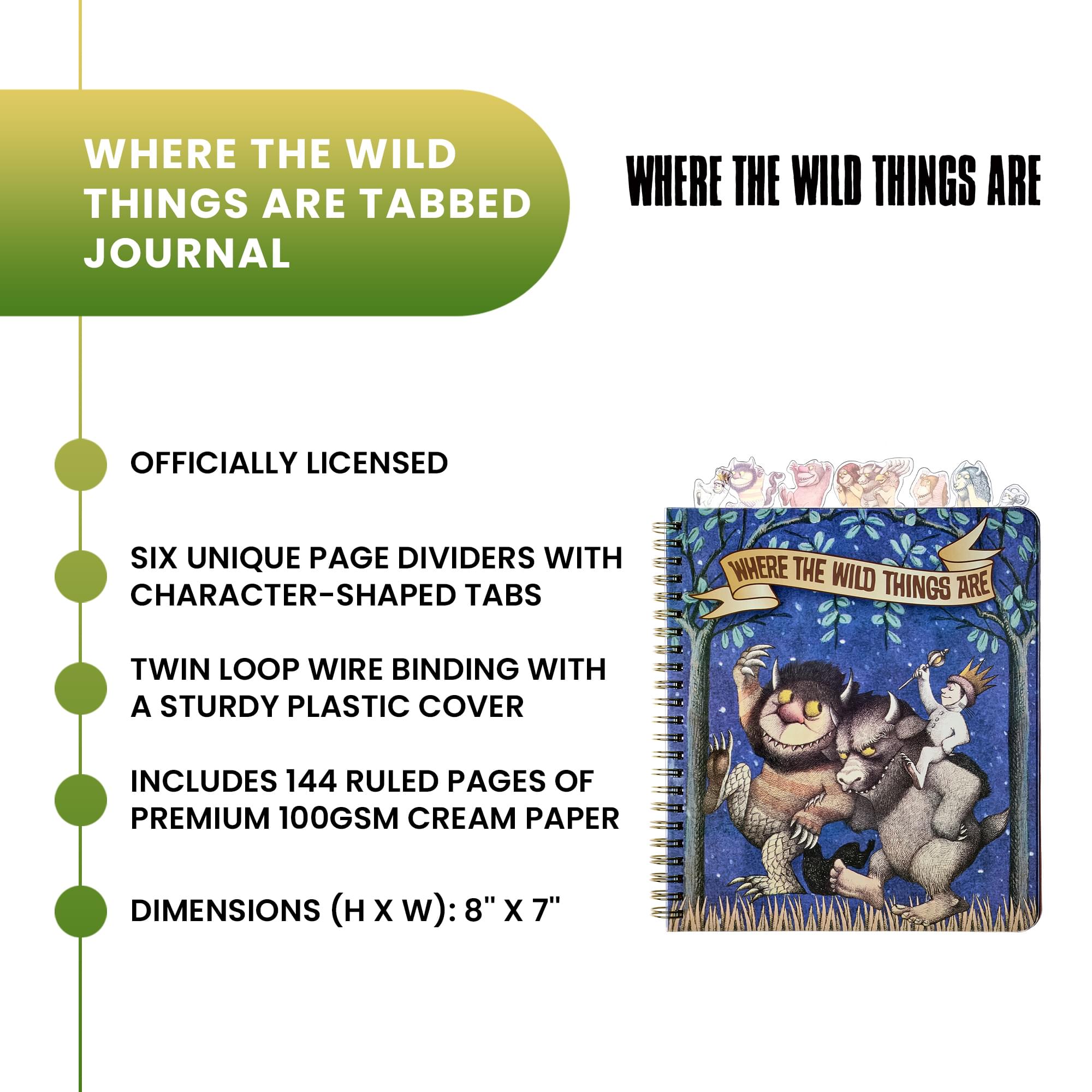 Where The Wild Things Are 8 x 7 Inch 6-Tabbed Spiral Journal | 144 Pages