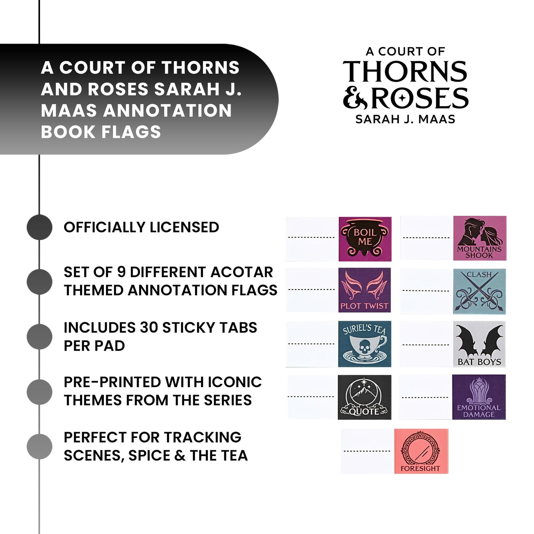 A Court Of Thorns and Roses Annotation Book Flag Set Of 30