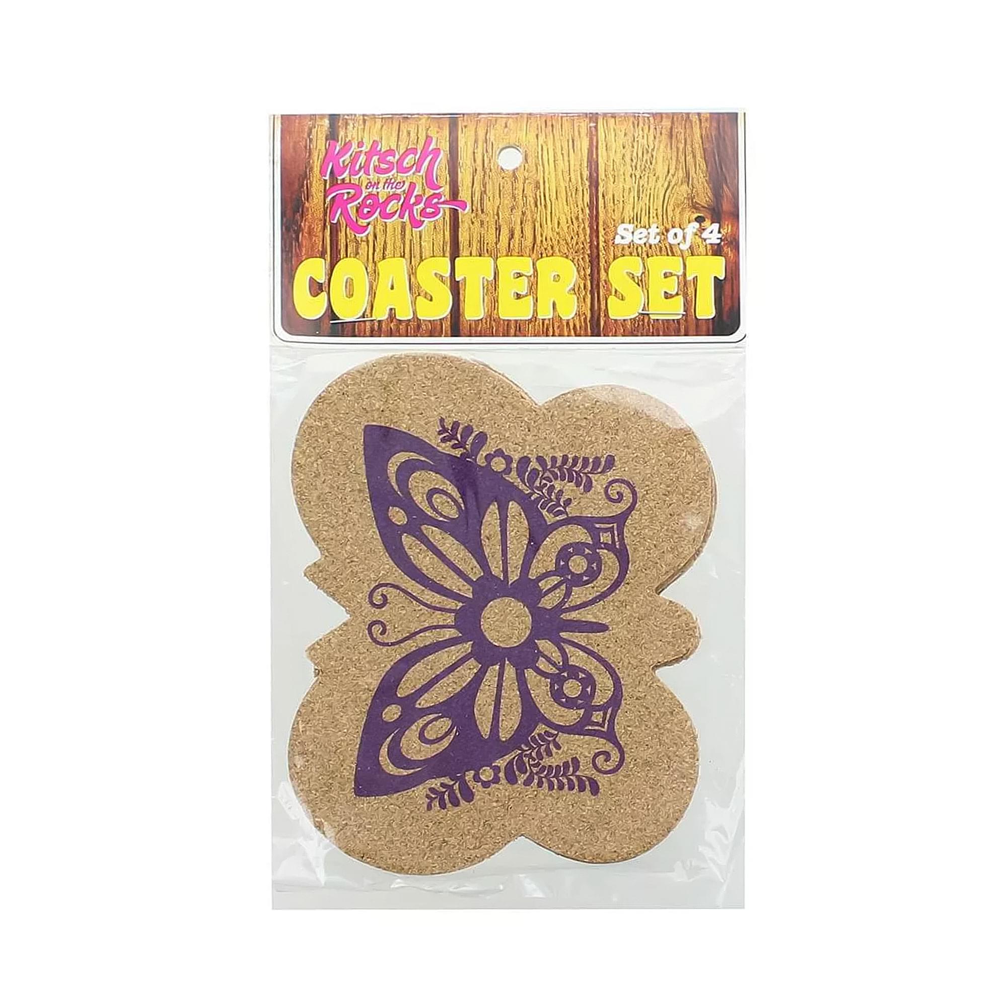 Kitsch on the Rocks Retro Cork Coaster Set - Super Fly - Set of 4