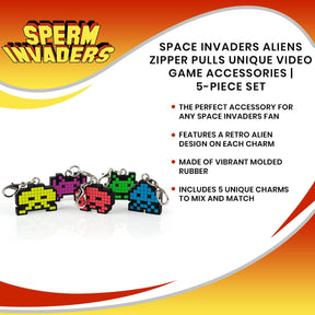 Space Invaders Aliens Zipper Pulls Unique Video Game Accessories | 5-Piece Set