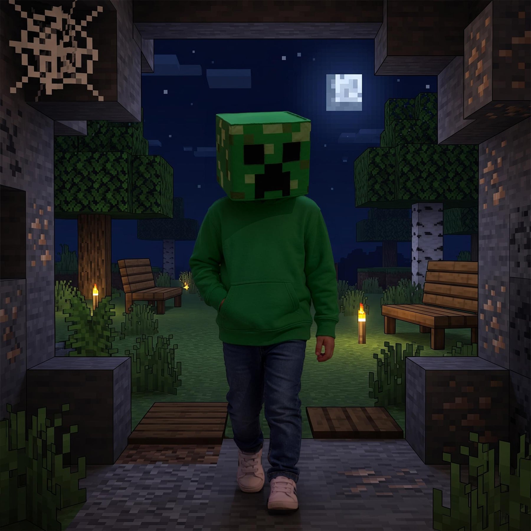 Minecraft Creeper Headpiece/Block Head Costume Mask | One Size