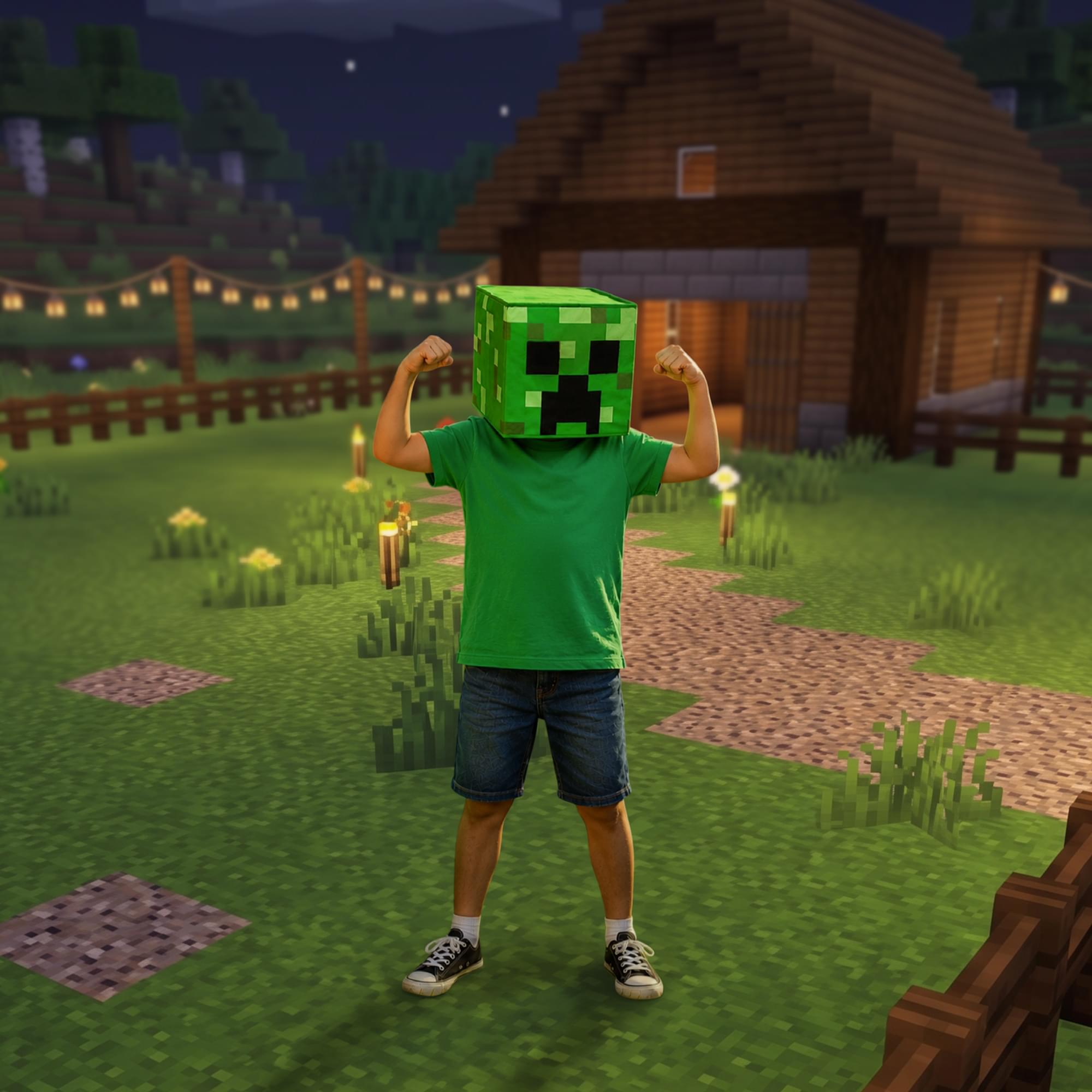 Minecraft Creeper Headpiece/Block Head Costume Mask | One Size