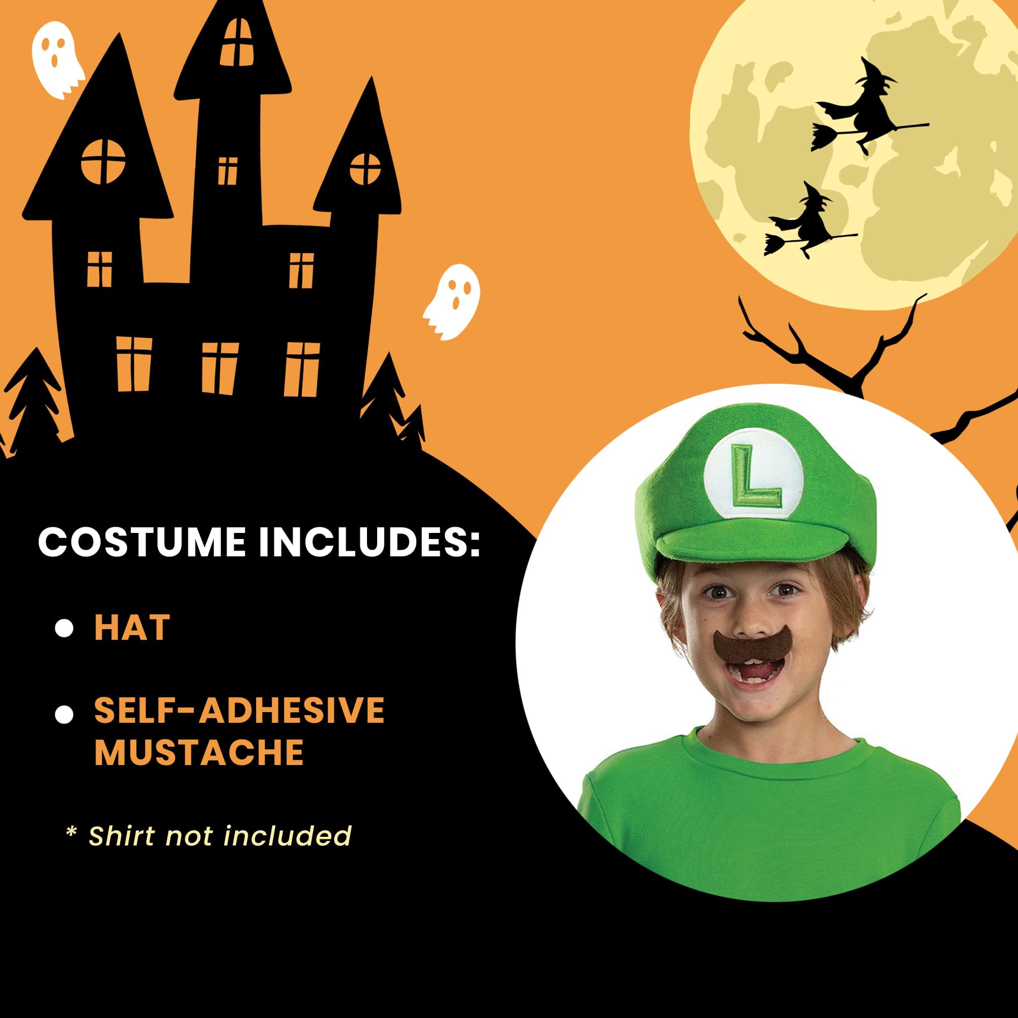 Super Mario Bros. Luigi  Hat and Mustache Child Costume Kit