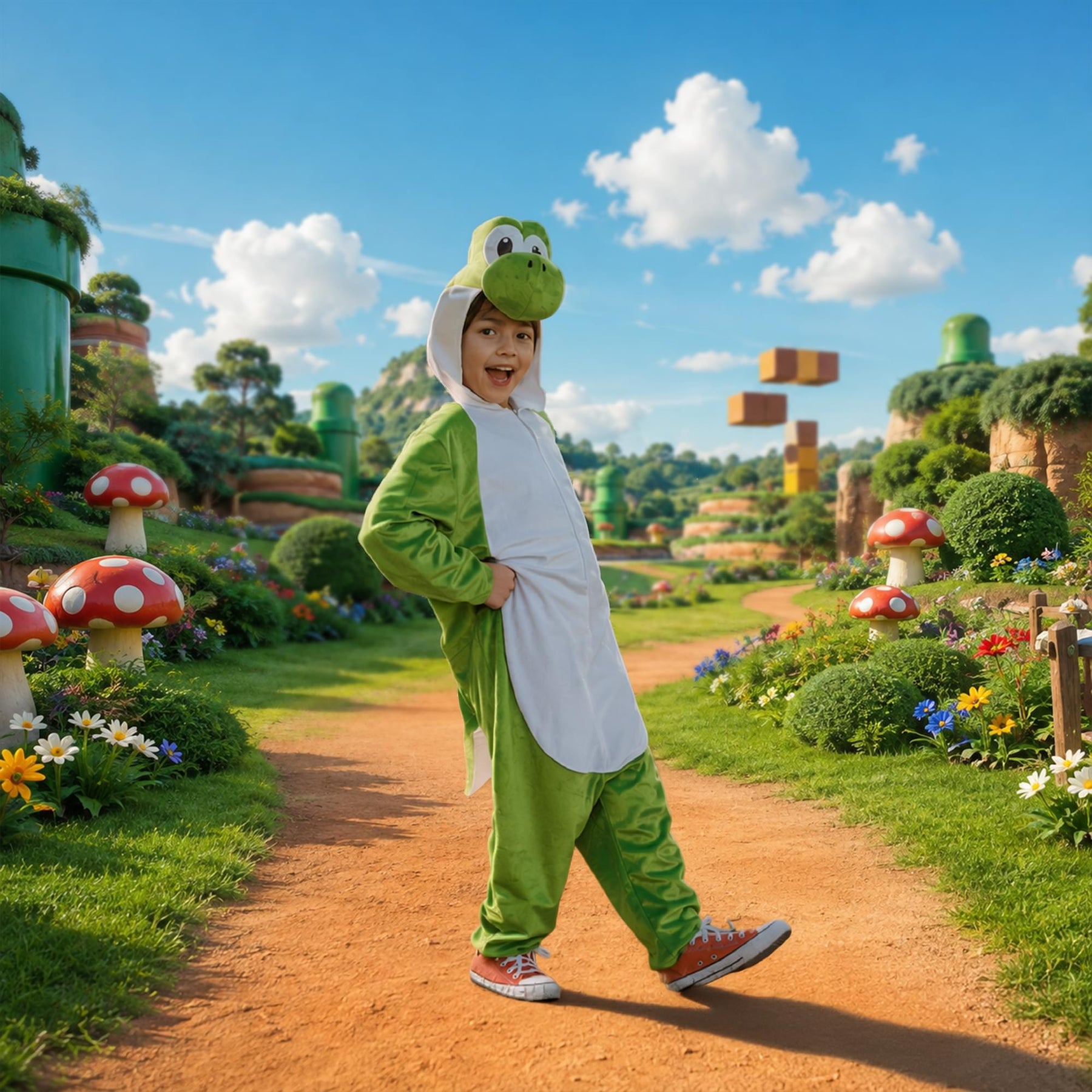 Super Mario Bros. Yoshi Hooded Child Jumpsuit Costume