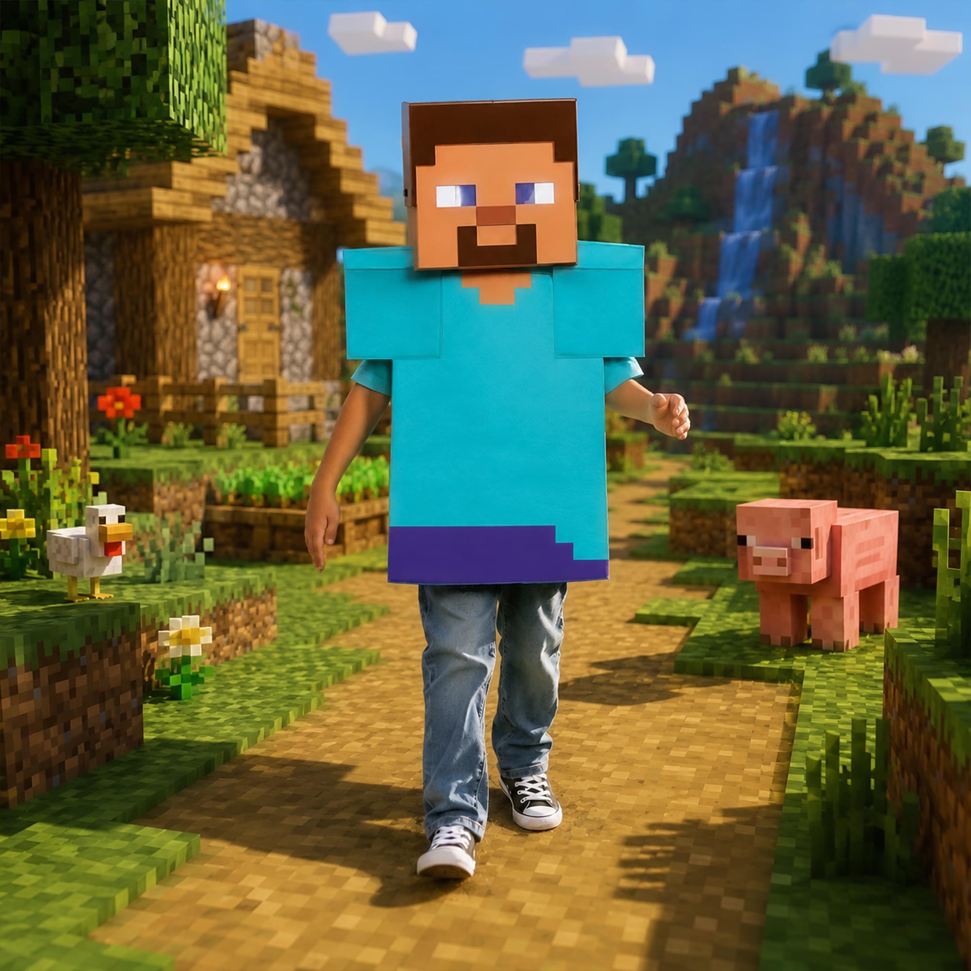 Minecraft Steve Light-Up Child Costume Kit | One Size Fits Most