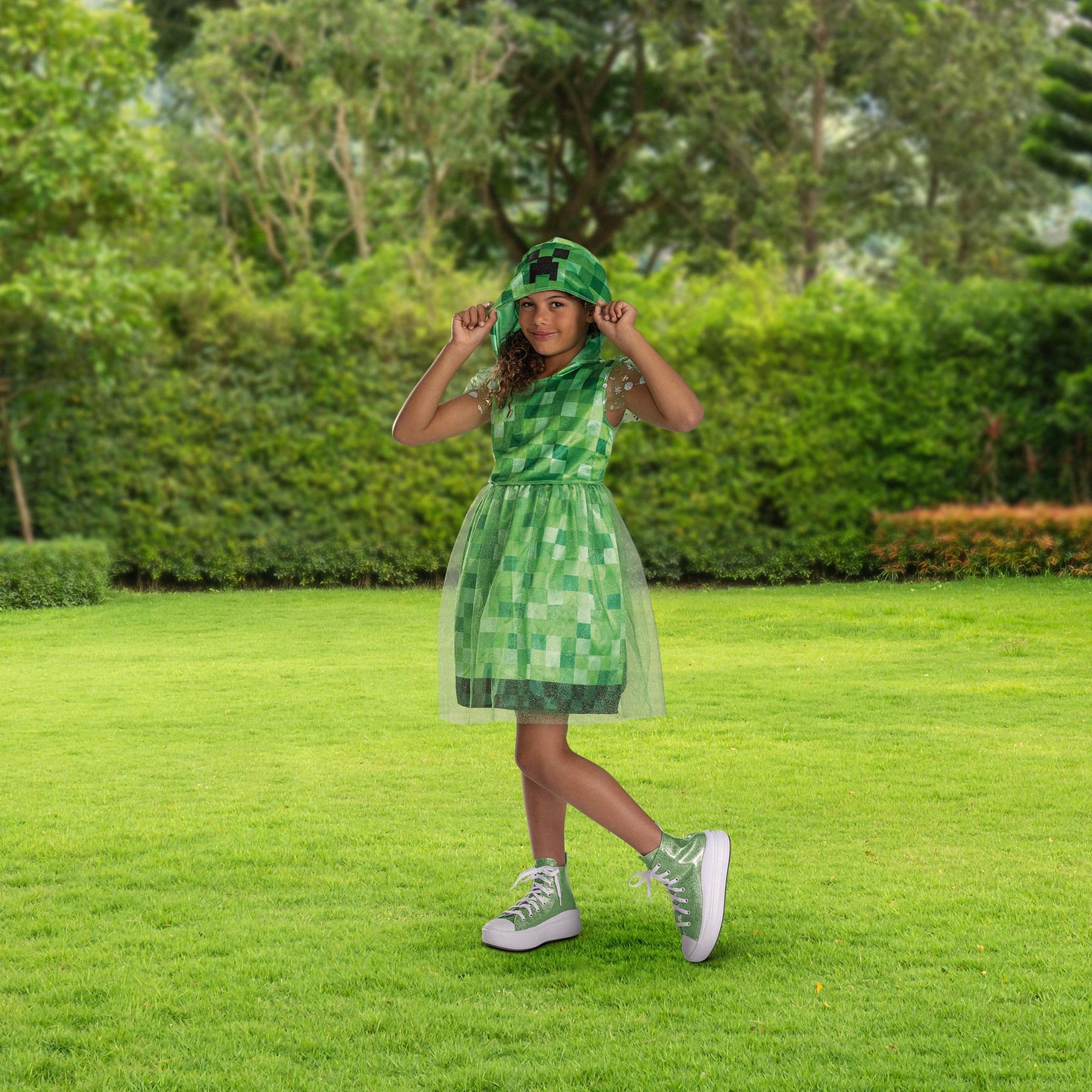 Minecraft Creeper Girl Hooded Child Costume Dress