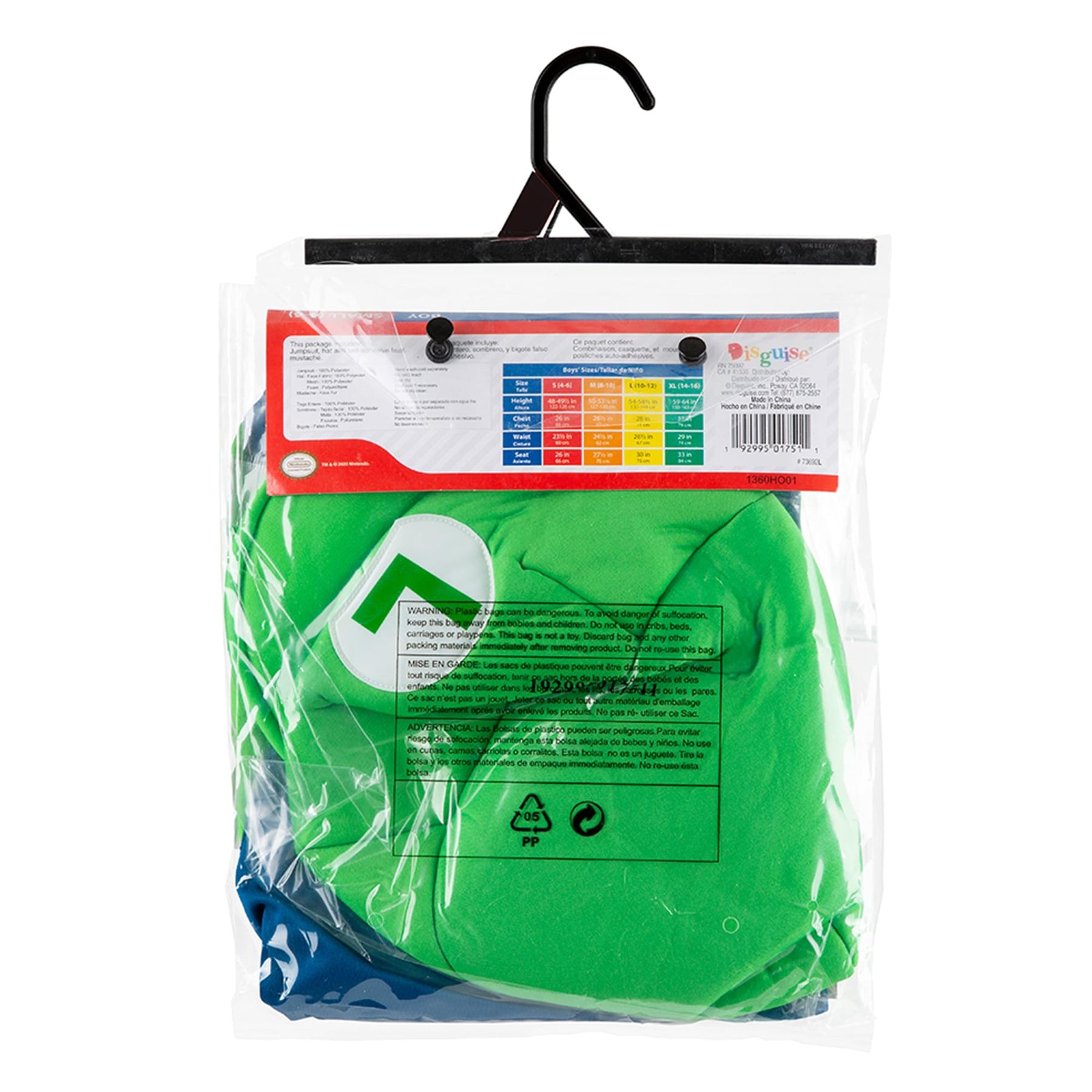Nintendo Super Mario Bros Luigi Classic Child Costume