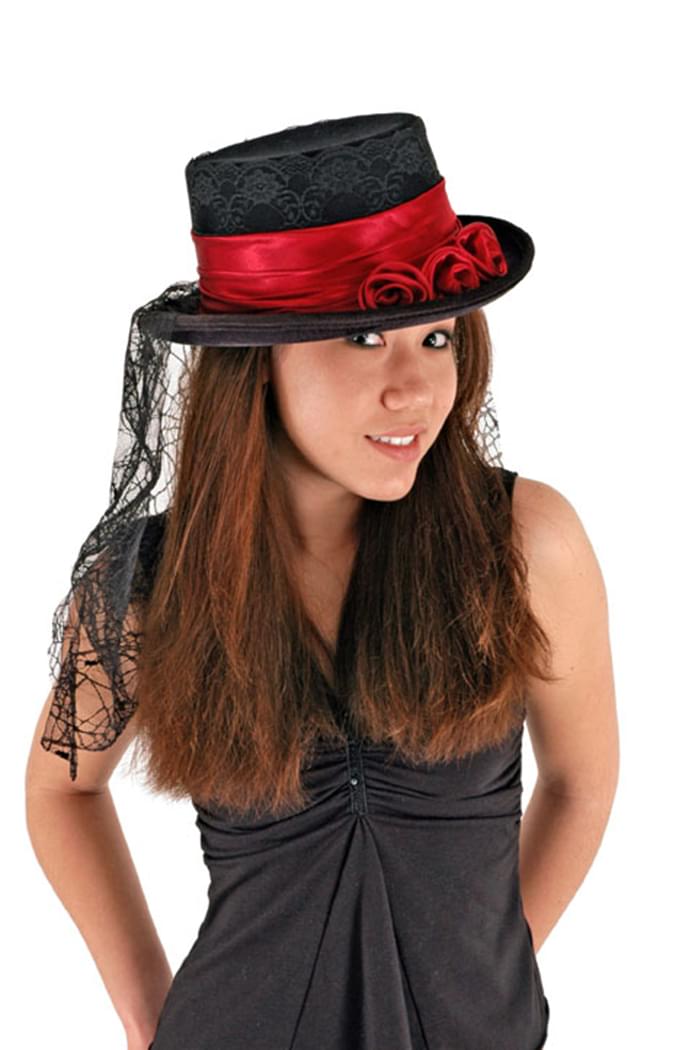 Gothic Rose Black & Red Adult Costume Top Hat