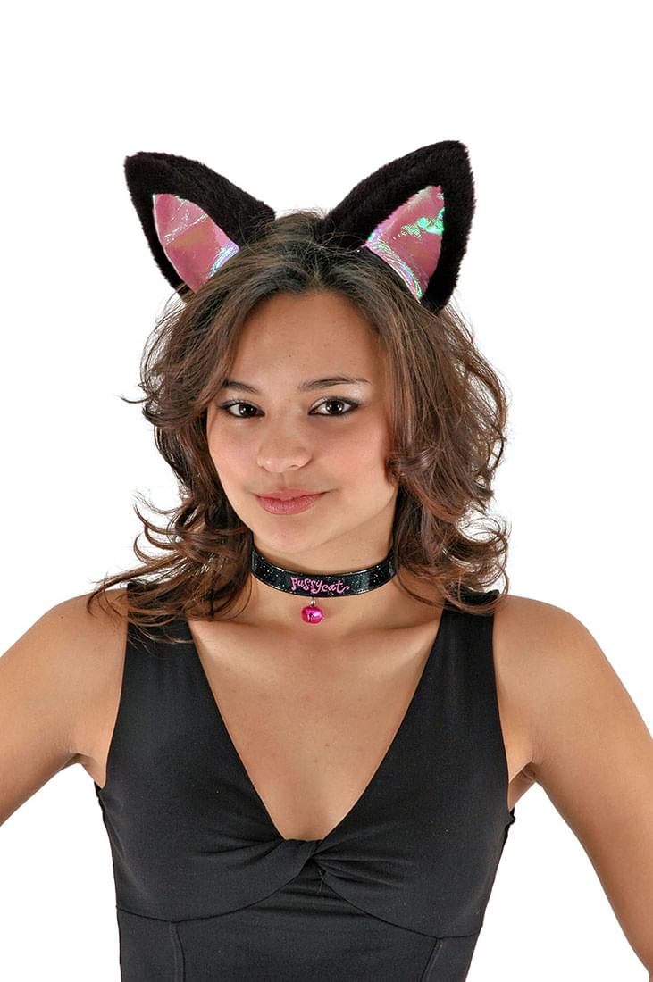 Cat Ears, Collar and Tail (Black/Pink) Kid and Adult Costume Kit Unisize