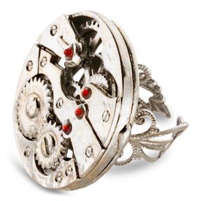 Steampunk Watch Gears Silver Costume Ring Adult