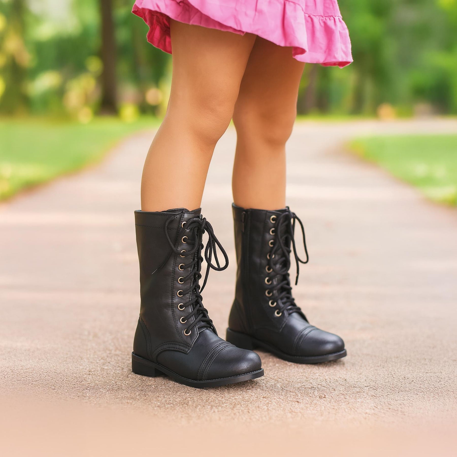 1" Black Combat Boots Child