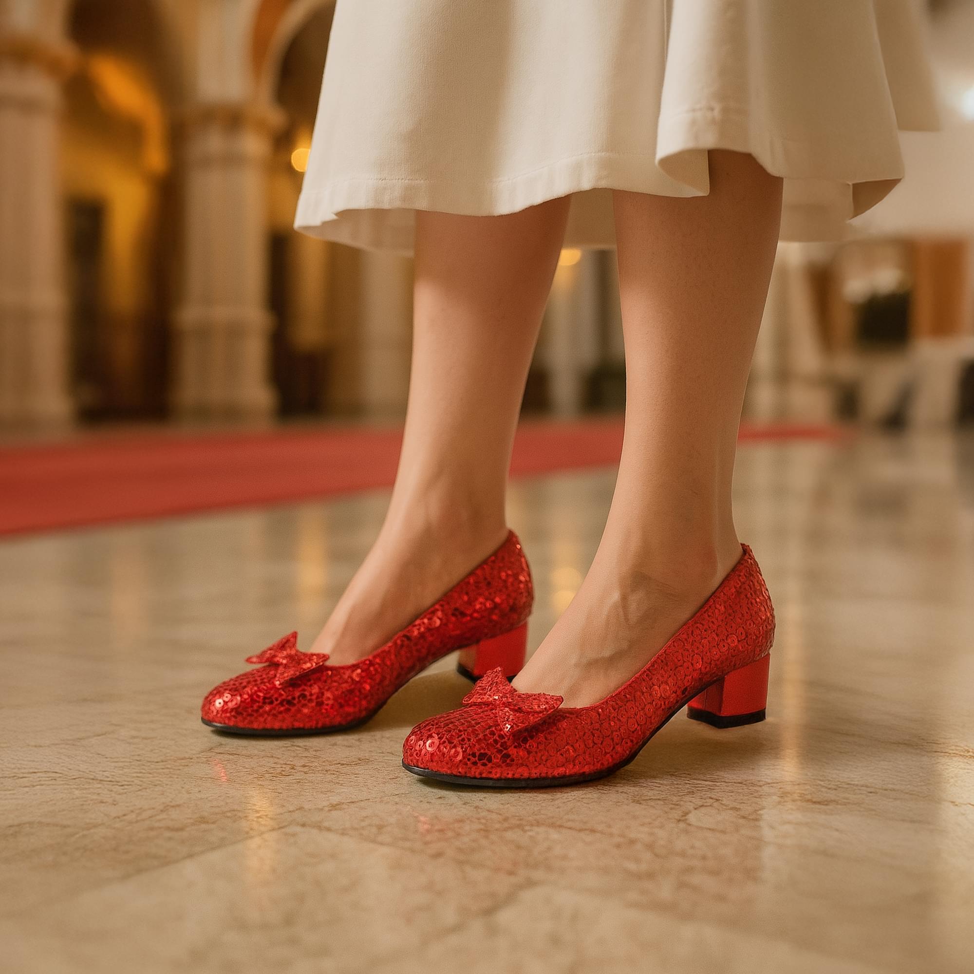 1" Heel Sequined Red Slipper Shoe Child