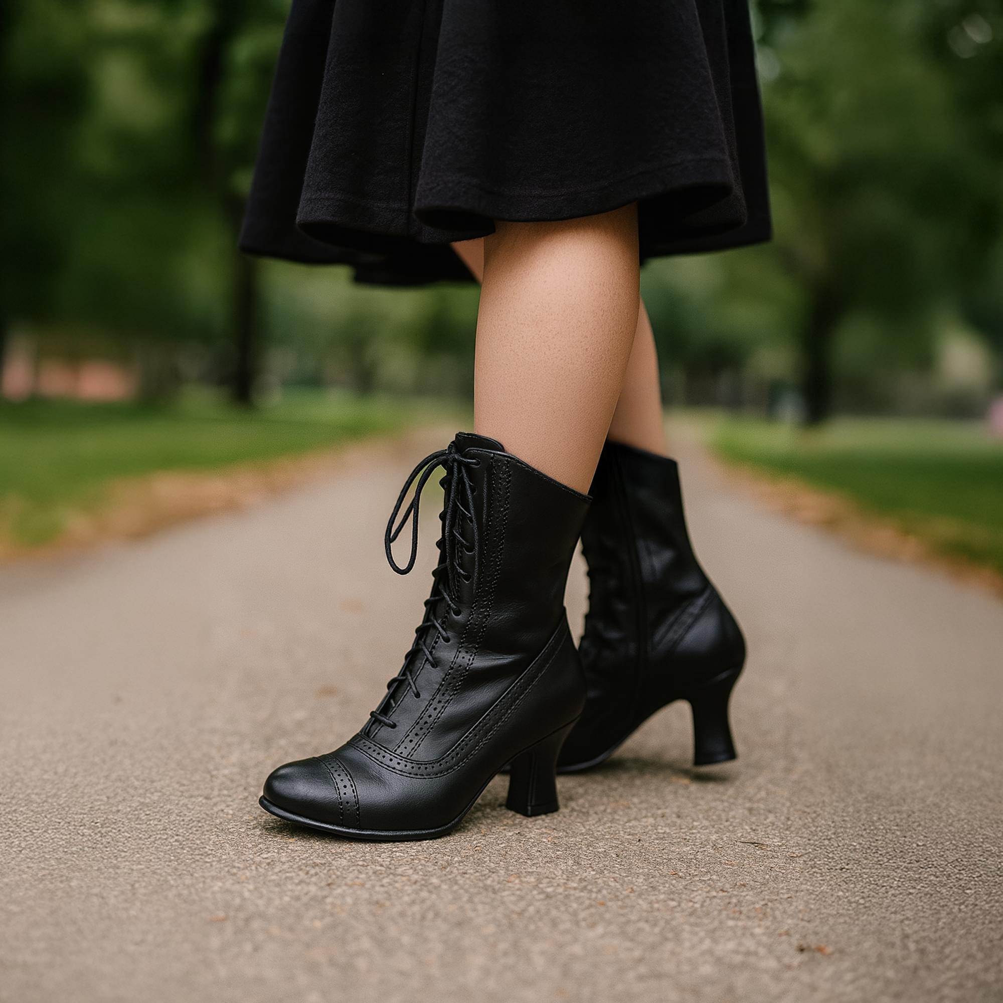Victorian 2.5" Heel Women's Mid Calf Lace Up Costume Boot (Black)