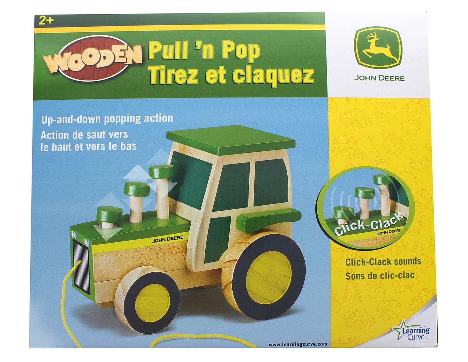 John Deere Wooden Pull N Pop Popper Tractor Toy