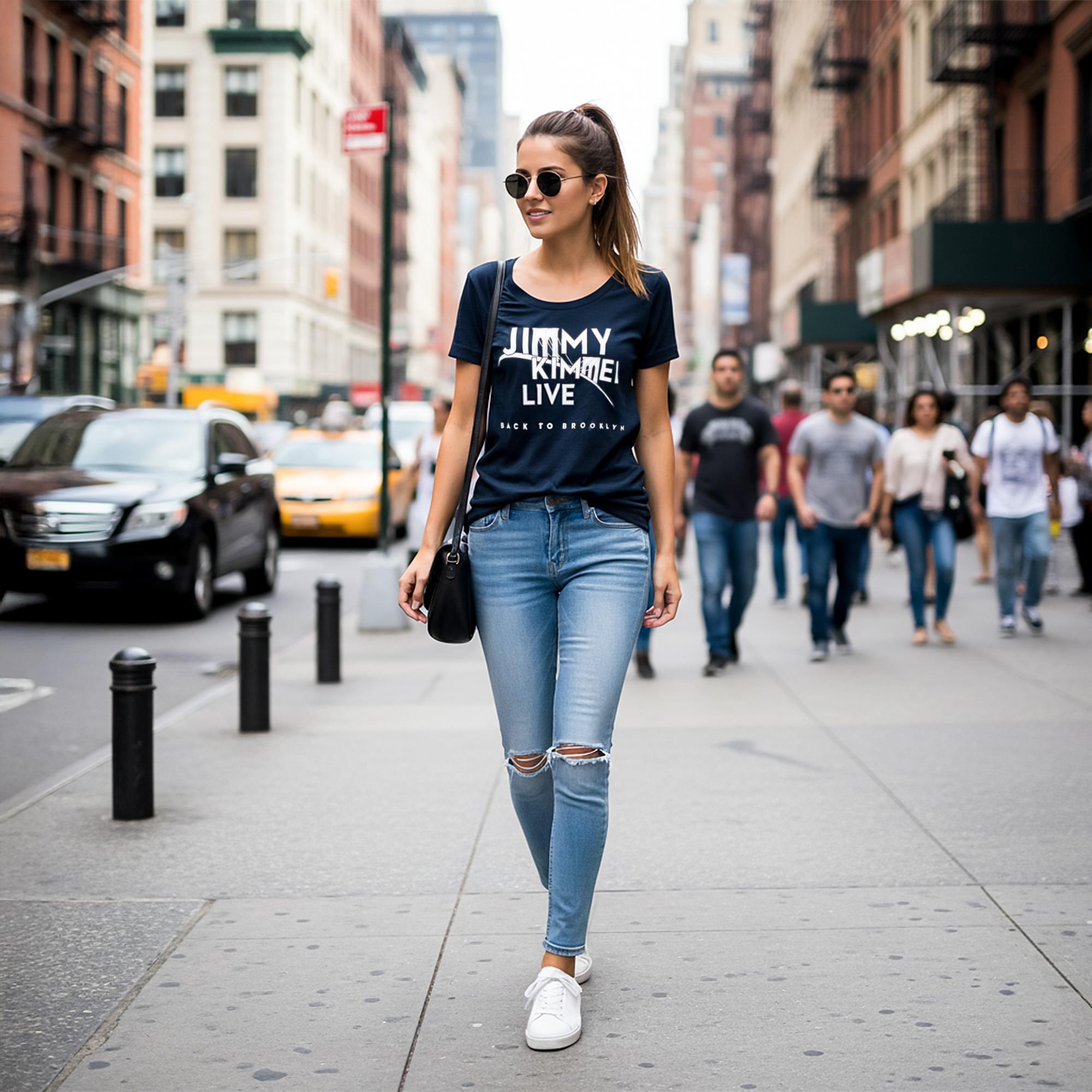 Jimmy Kimmel Live! Brooklyn Navy Blue Scoop Neck Tee Shirt Adult