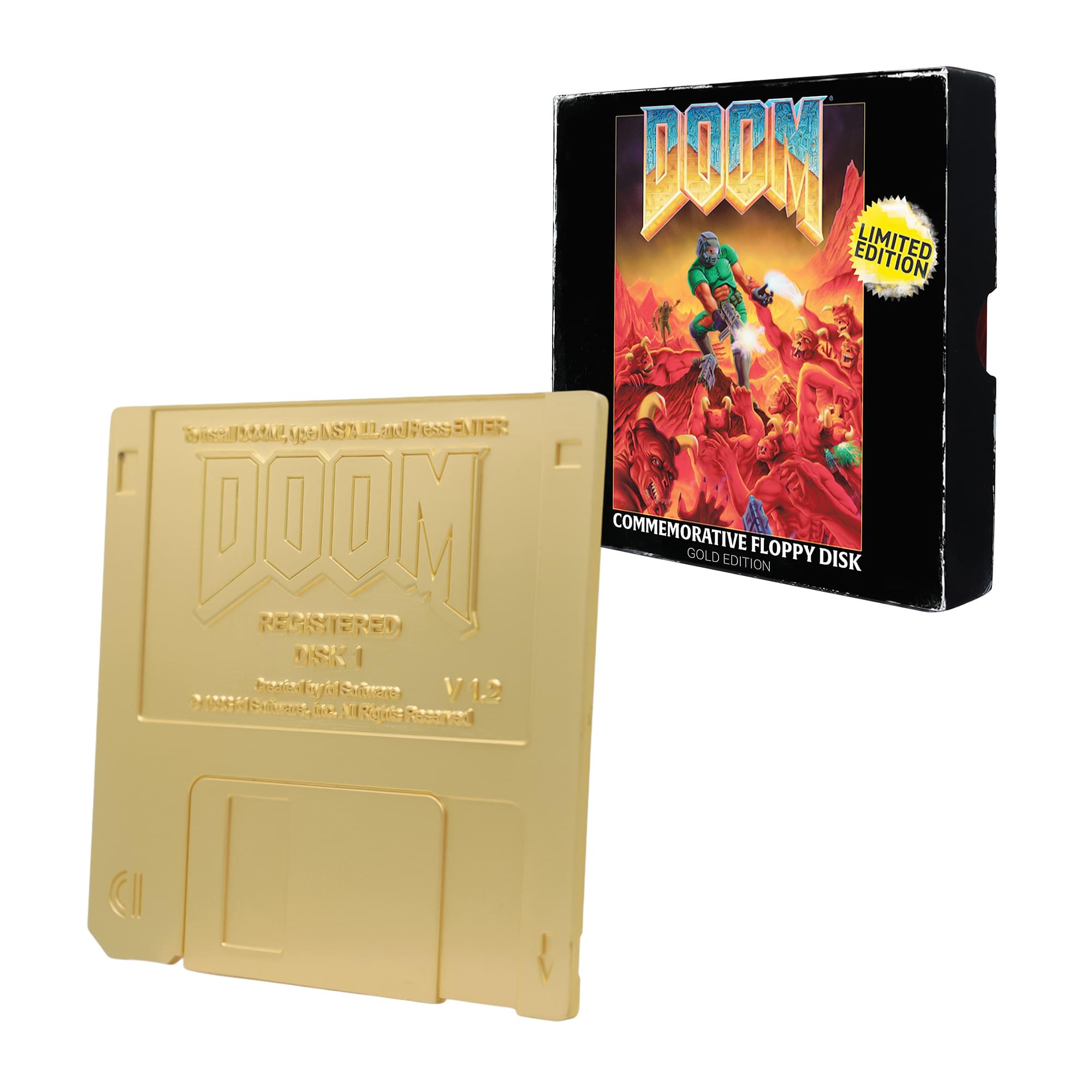 DOOM Floppy Disk Imitation Gold-Plated Replica With Display Stand | 3.5 Inches