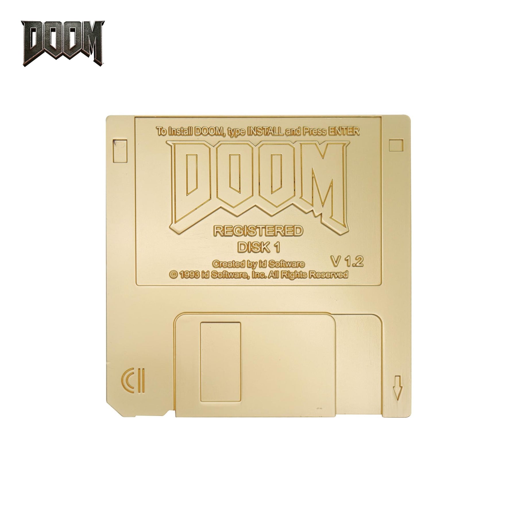DOOM Floppy Disk Imitation Gold-Plated Replica With Display Stand | 3.5 Inches