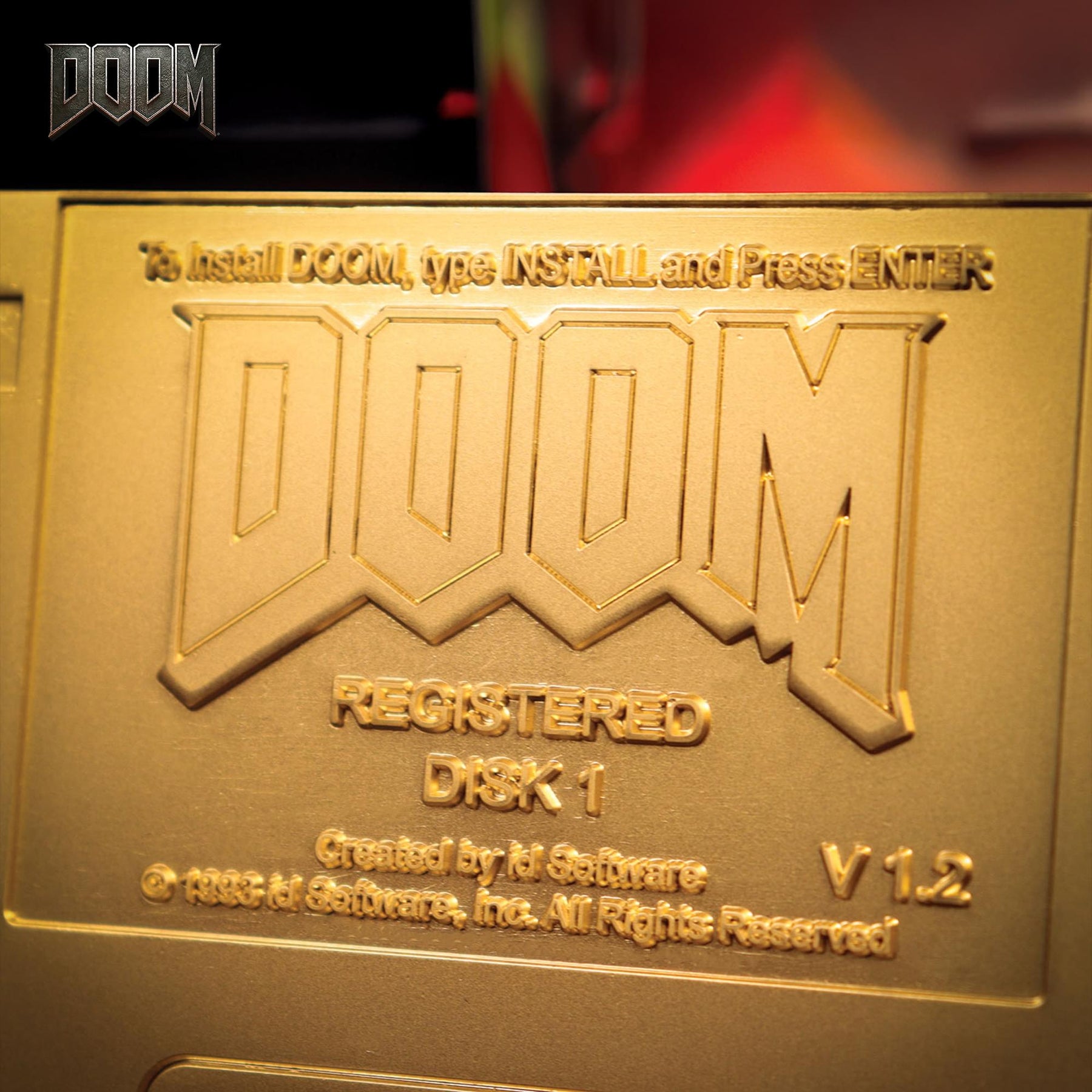 DOOM Floppy Disk Imitation Gold-Plated Replica With Display Stand | 3.5 Inches