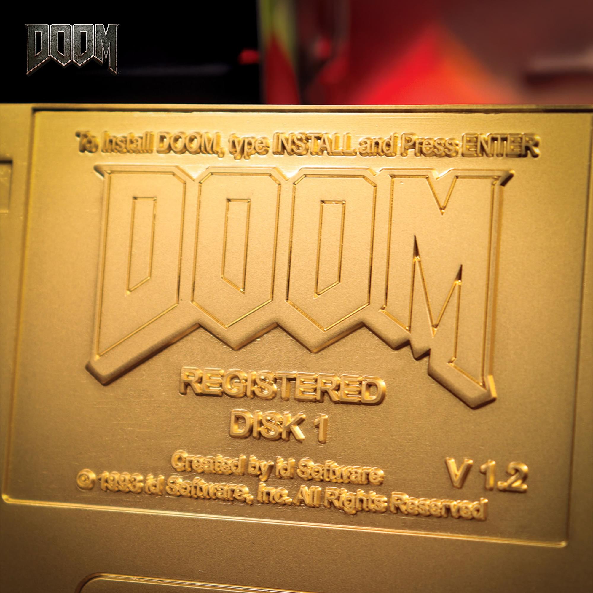DOOM Floppy Disk Imitation Gold-Plated Replica With Display Stand | 3.5 Inches