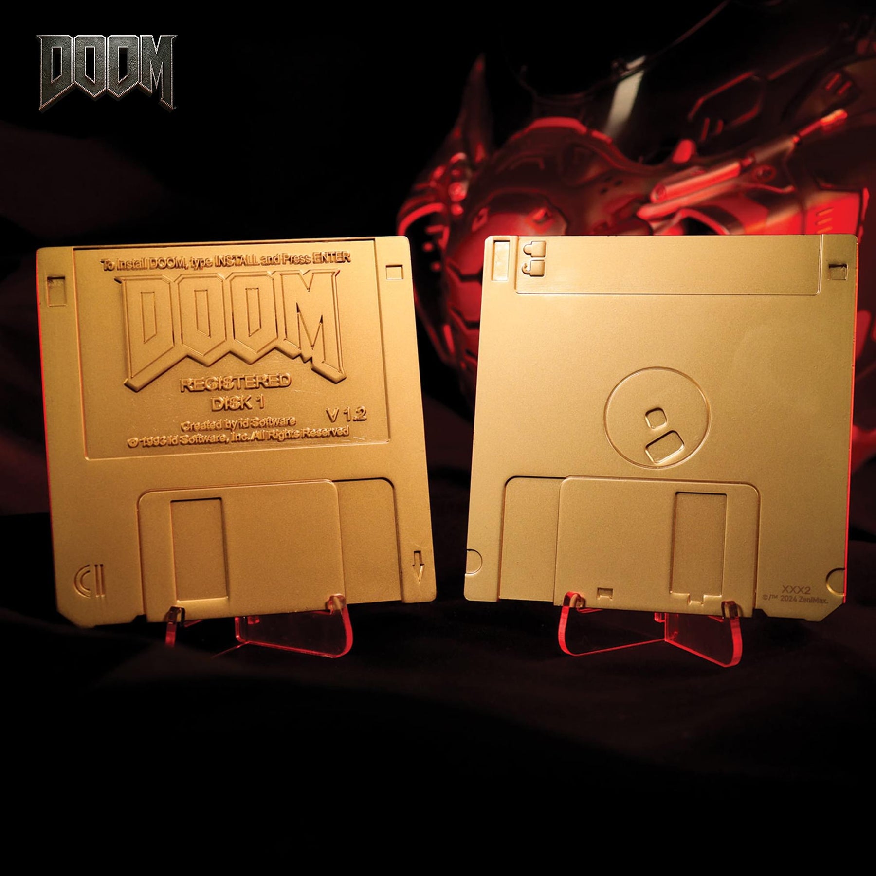 DOOM Floppy Disk Imitation Gold-Plated Replica With Display Stand | 3.5 Inches