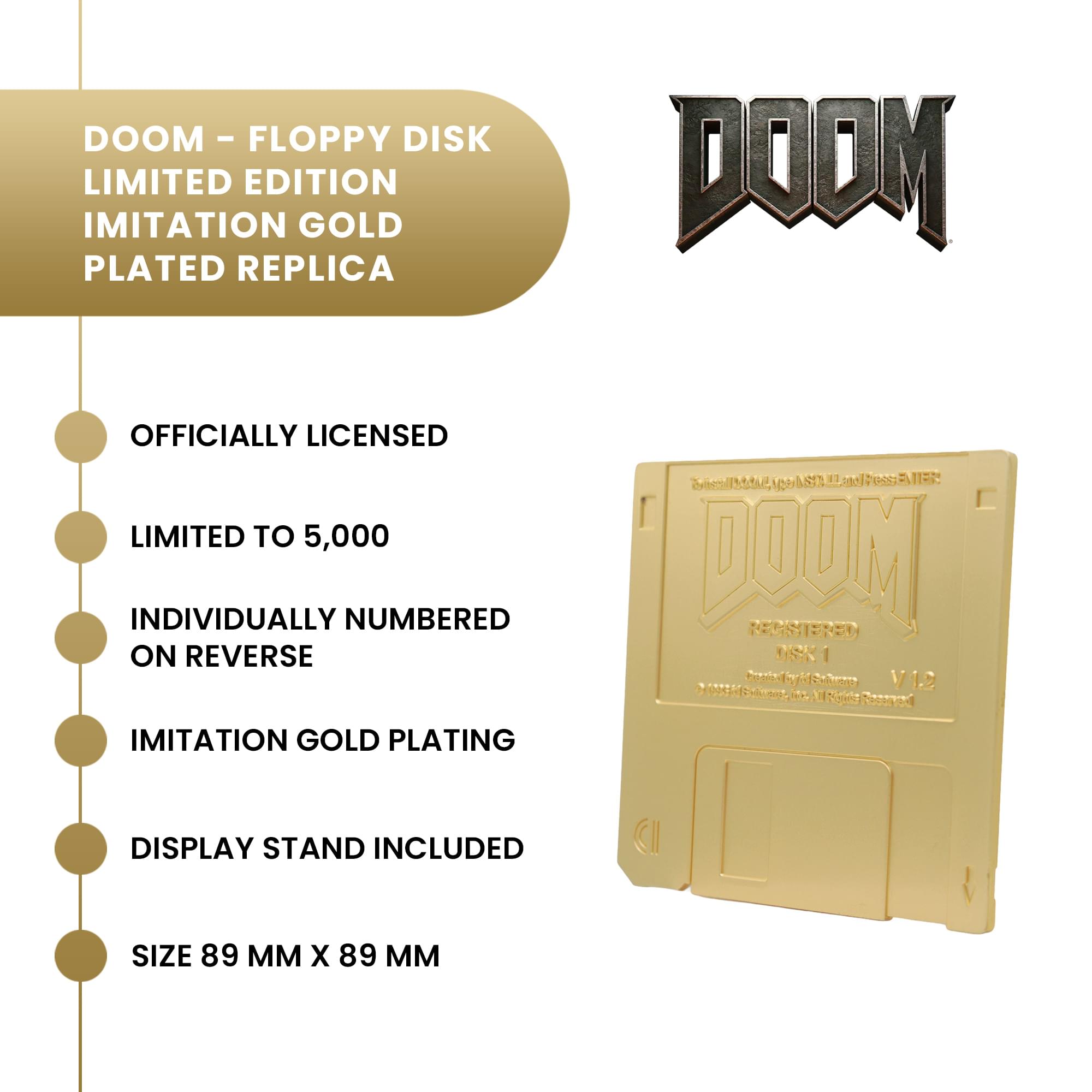 DOOM Floppy Disk Imitation Gold-Plated Replica With Display Stand | 3.5 Inches