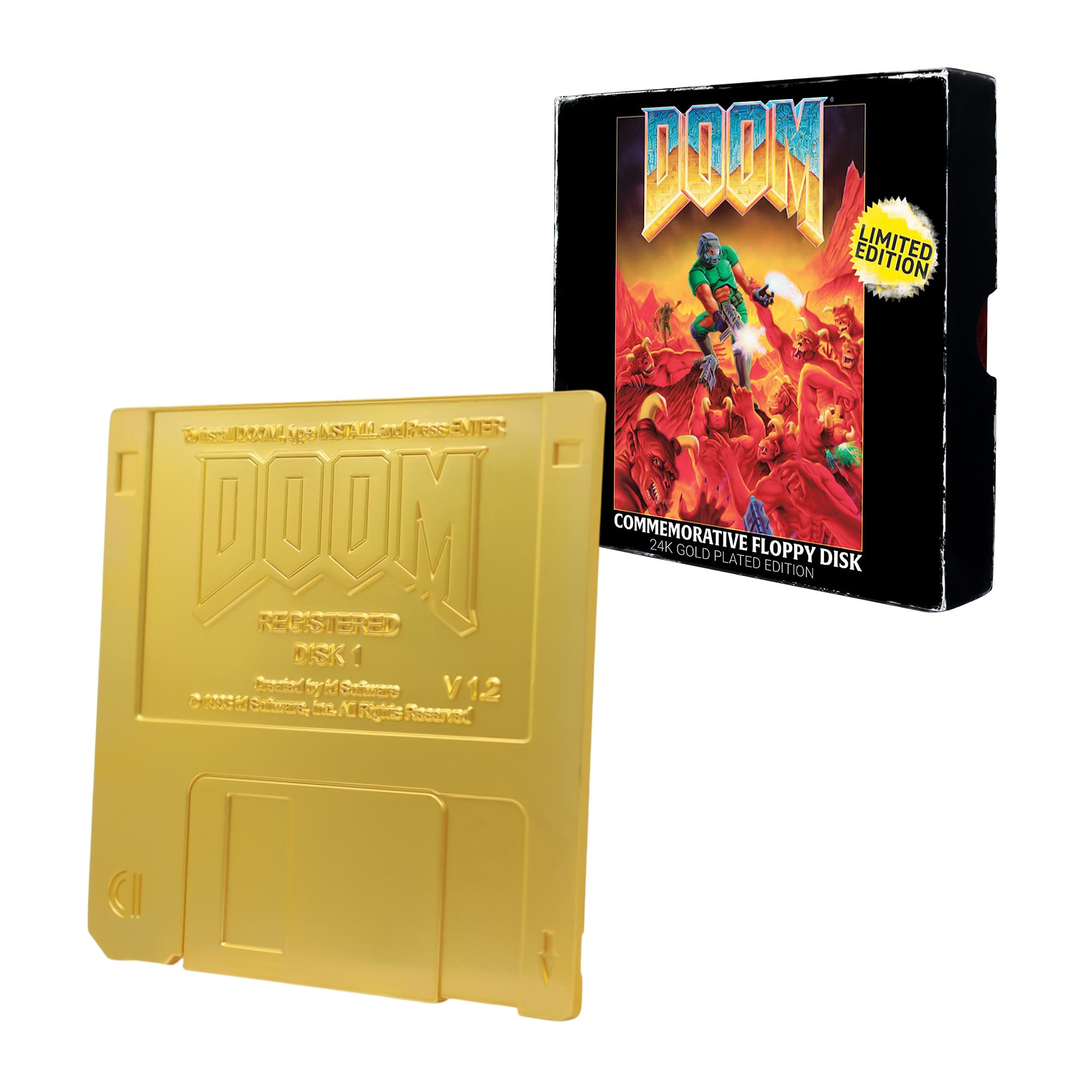 DOOM Floppy Disk 24K Gold-Plated Replica With Display Stand | 3.5 Inches