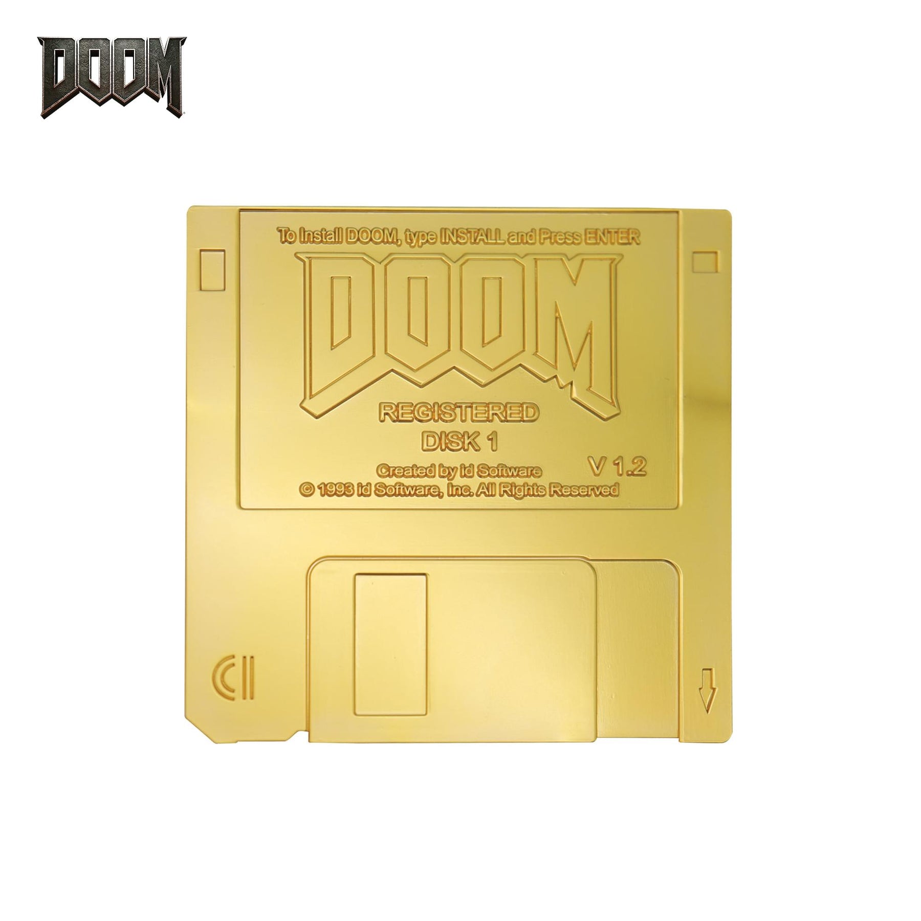 DOOM Floppy Disk 24K Gold-Plated Replica With Display Stand | 3.5 Inches