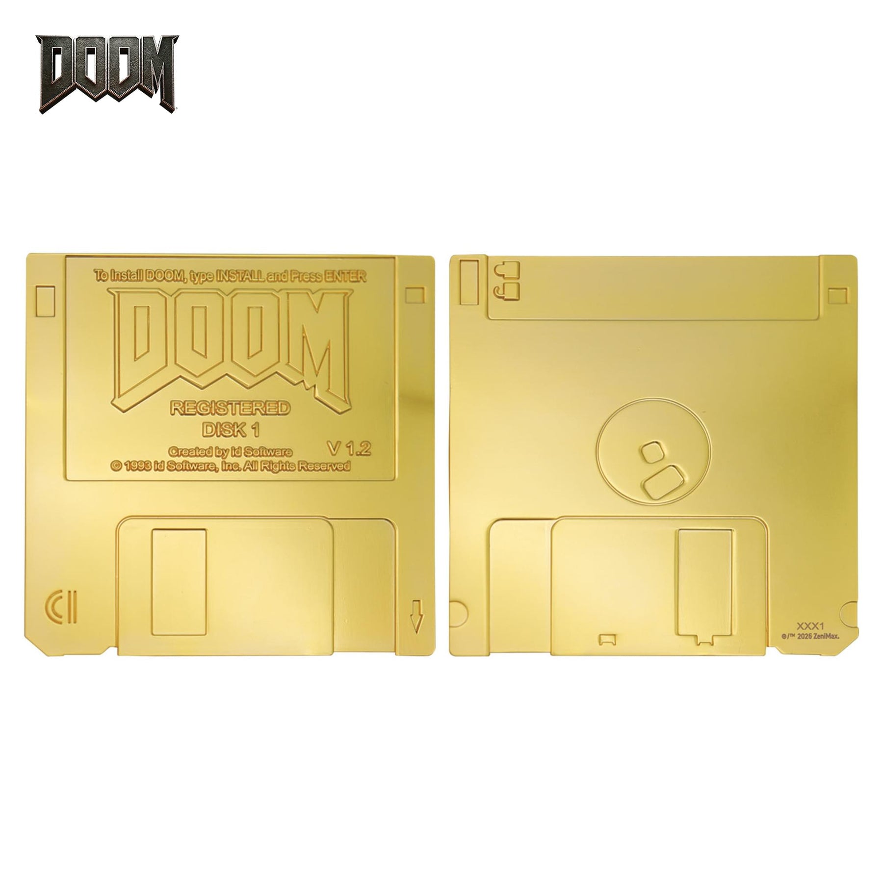 DOOM Floppy Disk 24K Gold-Plated Replica With Display Stand | 3.5 Inches