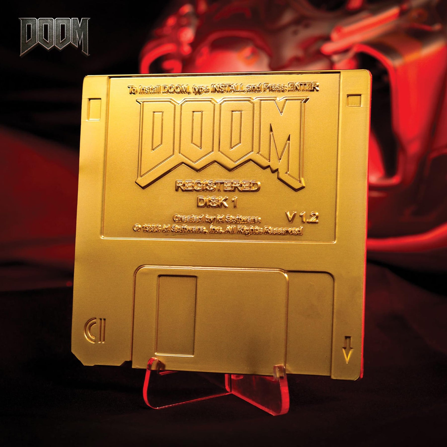 DOOM Floppy Disk 24K Gold-Plated Replica With Display Stand | 3.5 Inches