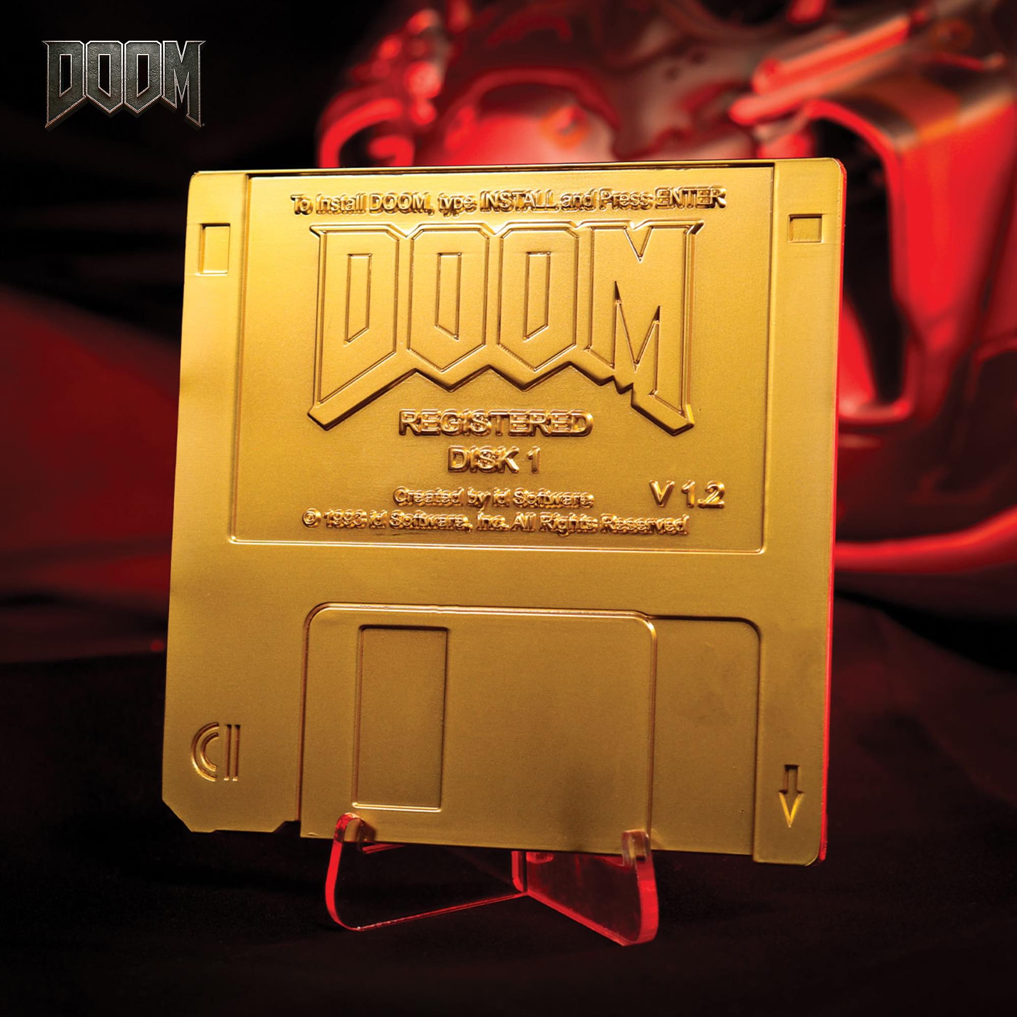 DOOM Floppy Disk 24K Gold-Plated Replica With Display Stand | 3.5 Inches