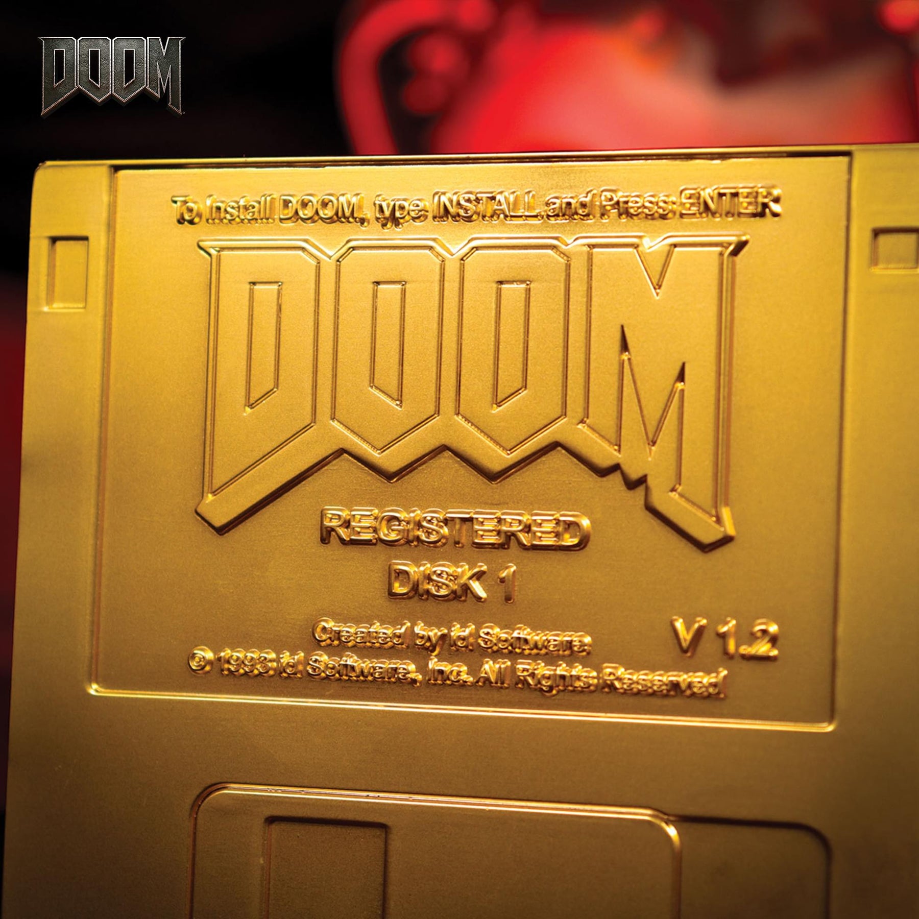 DOOM Floppy Disk 24K Gold-Plated Replica With Display Stand | 3.5 Inches
