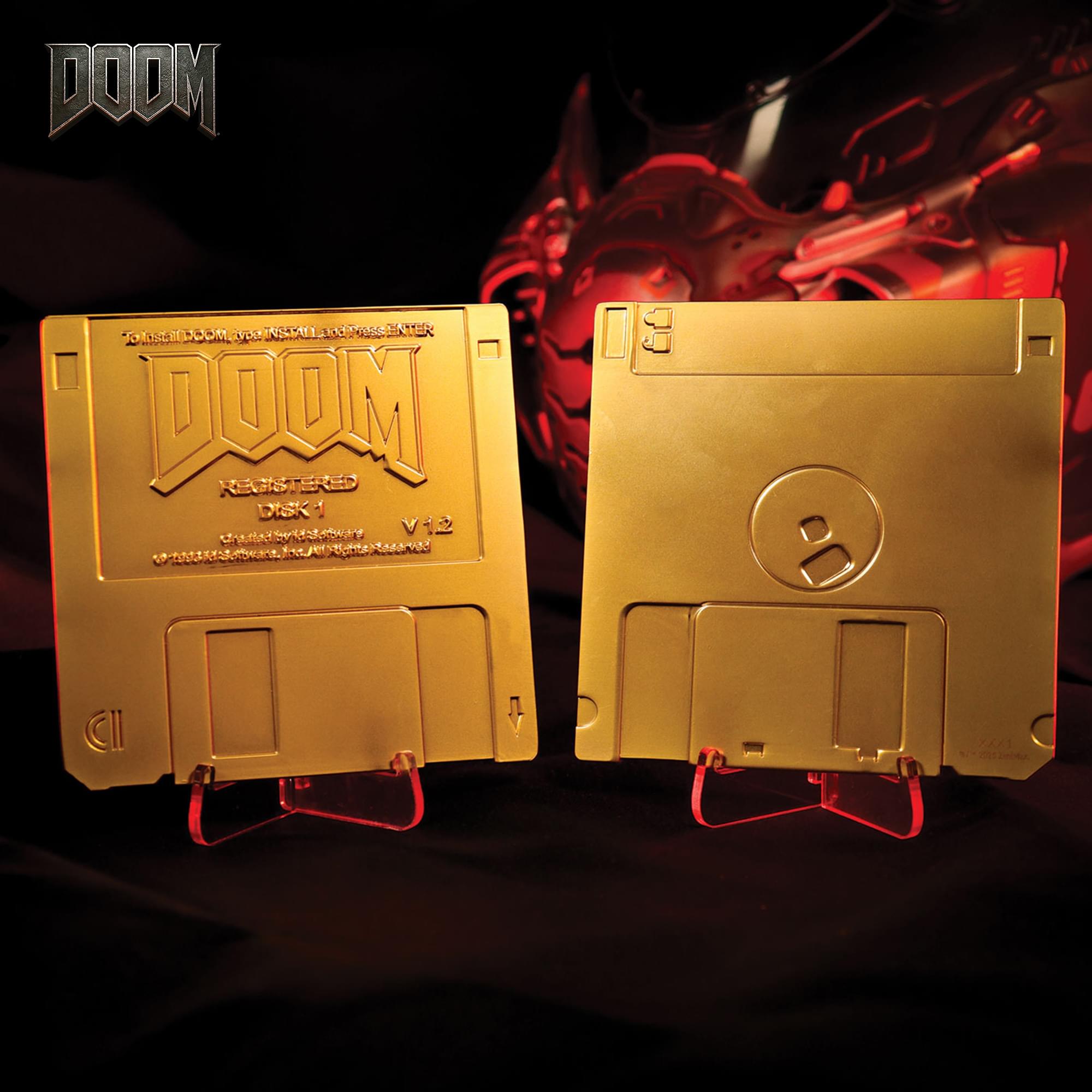 DOOM Floppy Disk 24K Gold-Plated Replica With Display Stand | 3.5 Inches