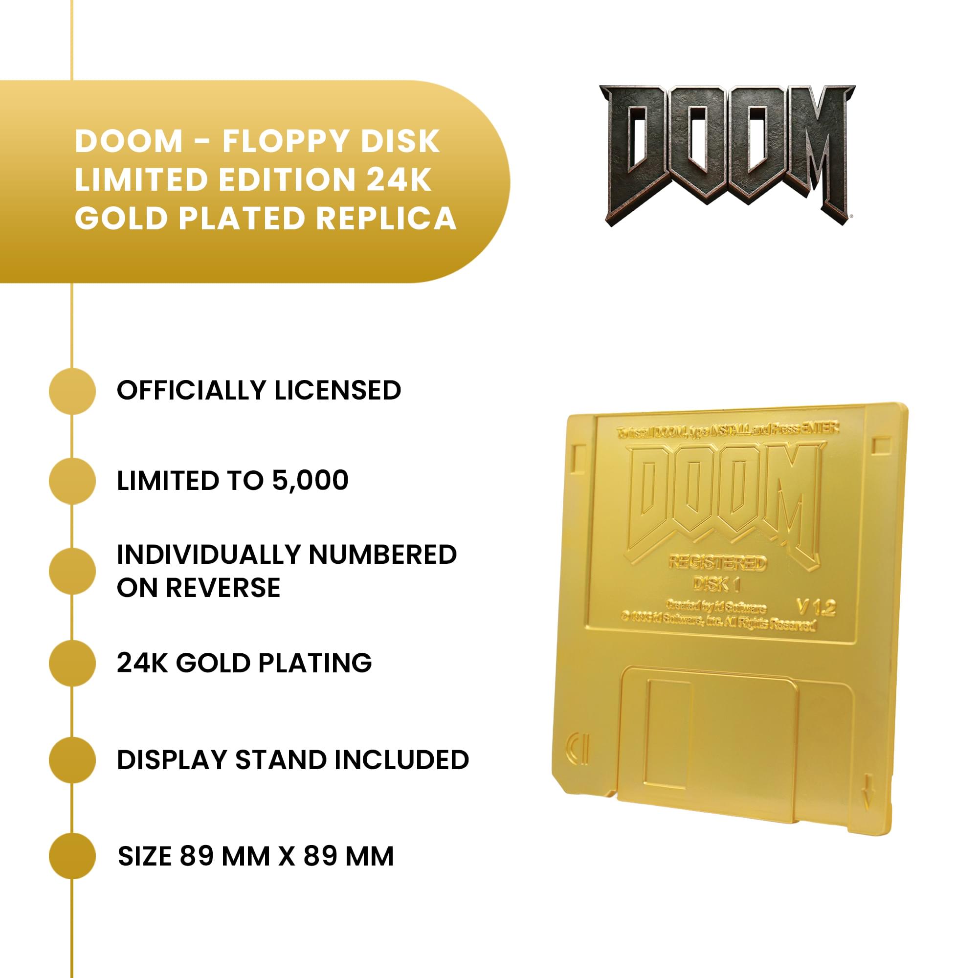 DOOM Floppy Disk 24K Gold-Plated Replica With Display Stand | 3.5 Inches