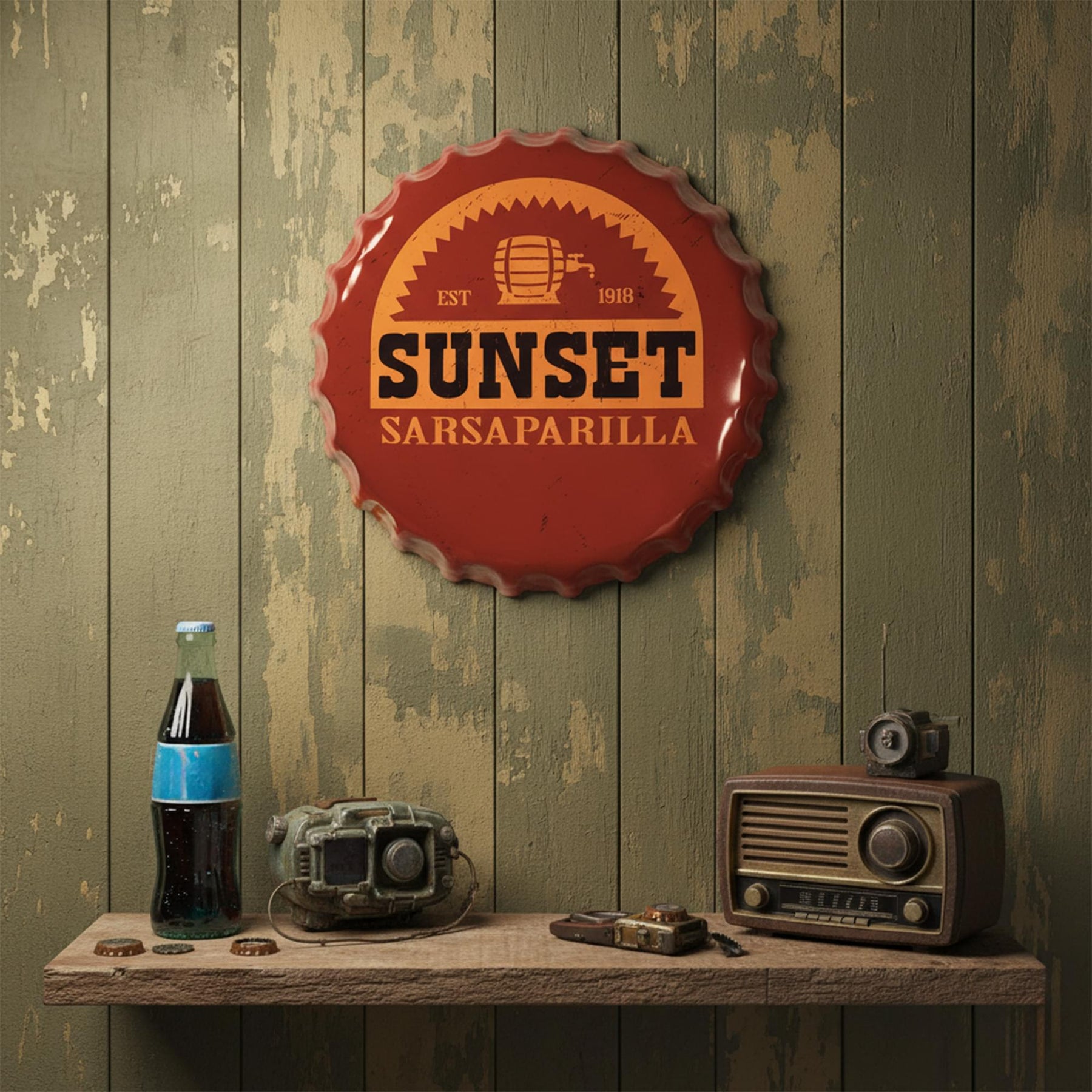 Fallout Sunset Sarsaparilla Bottle Cap Tin Sign