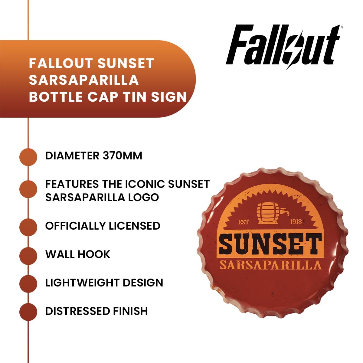 Fallout Sunset Sarsaparilla Bottle Cap Tin Sign