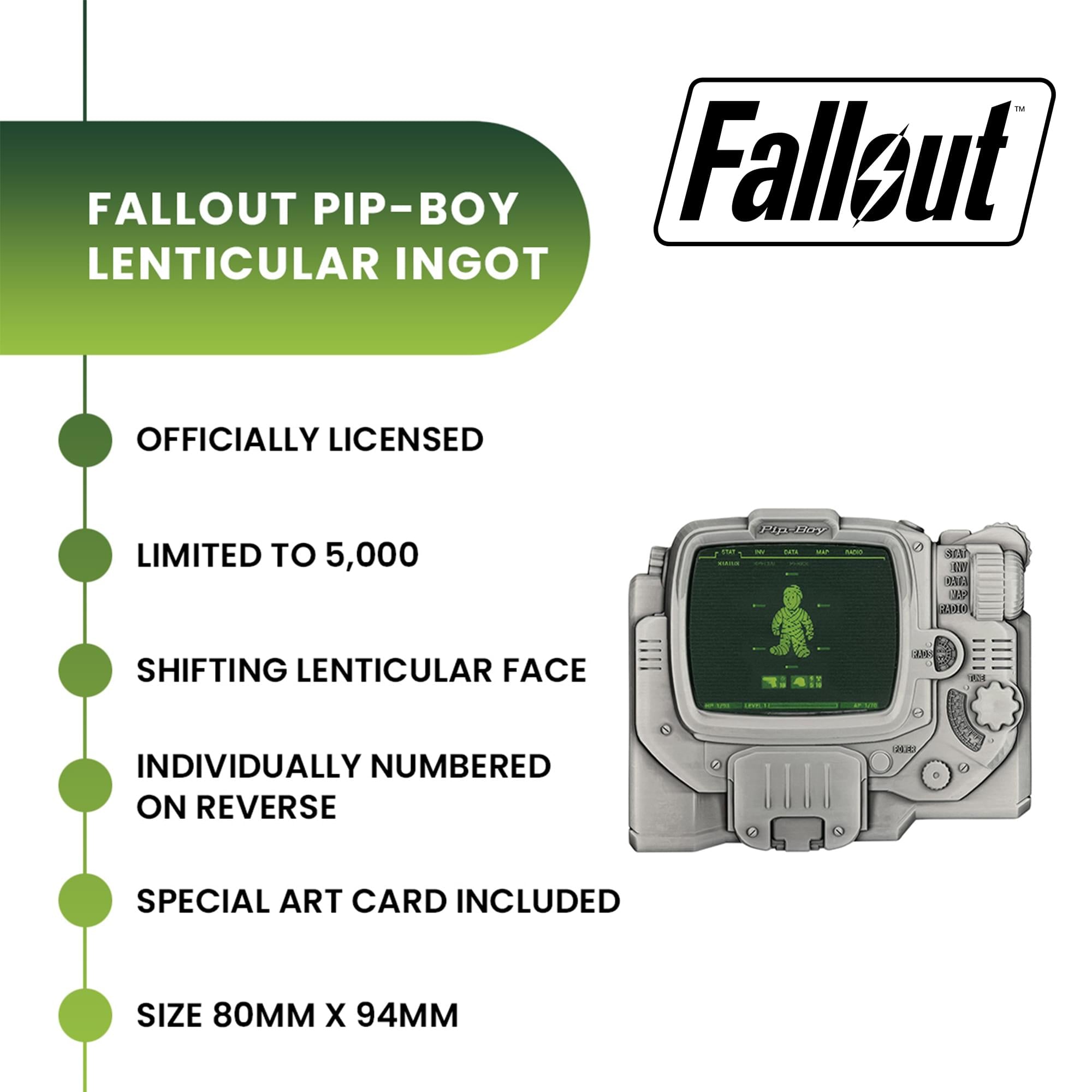 Fallout Pip-Boy Health Limited Edition Embossed Lenticular Metal Ingot