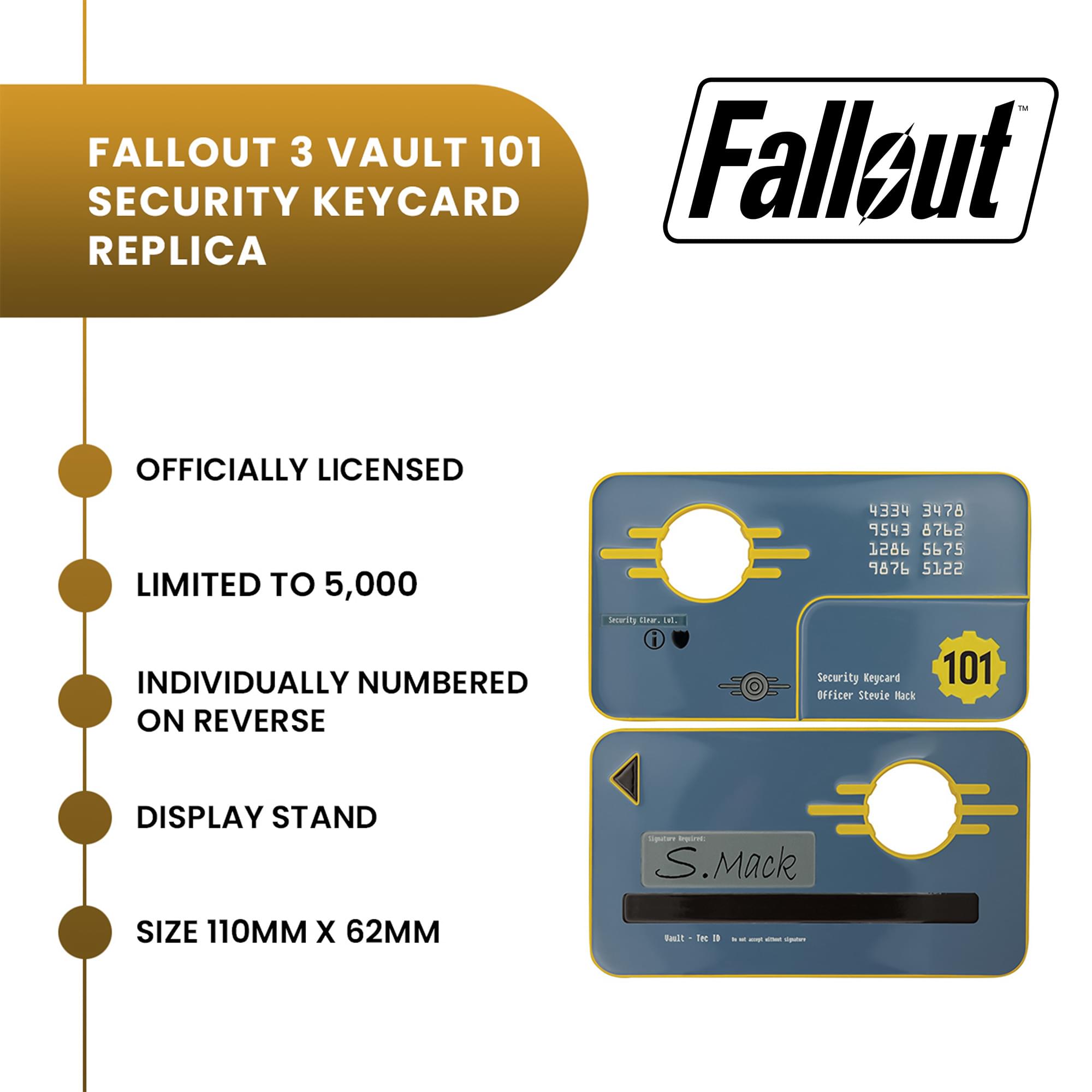 Fallout 3 Vault 101 Security Keycard Limited Edition Replica