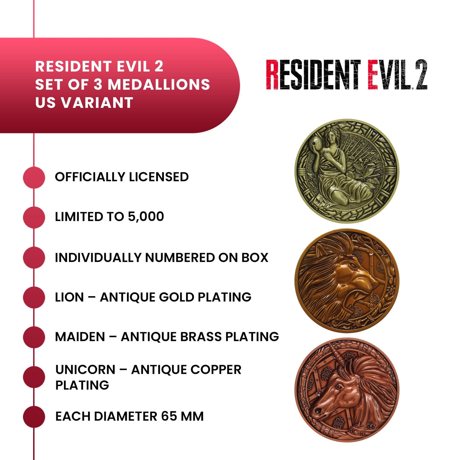 Resident Evil 2 Limited Edition 3-Piece Medallion Replica Set | U.S. Variant