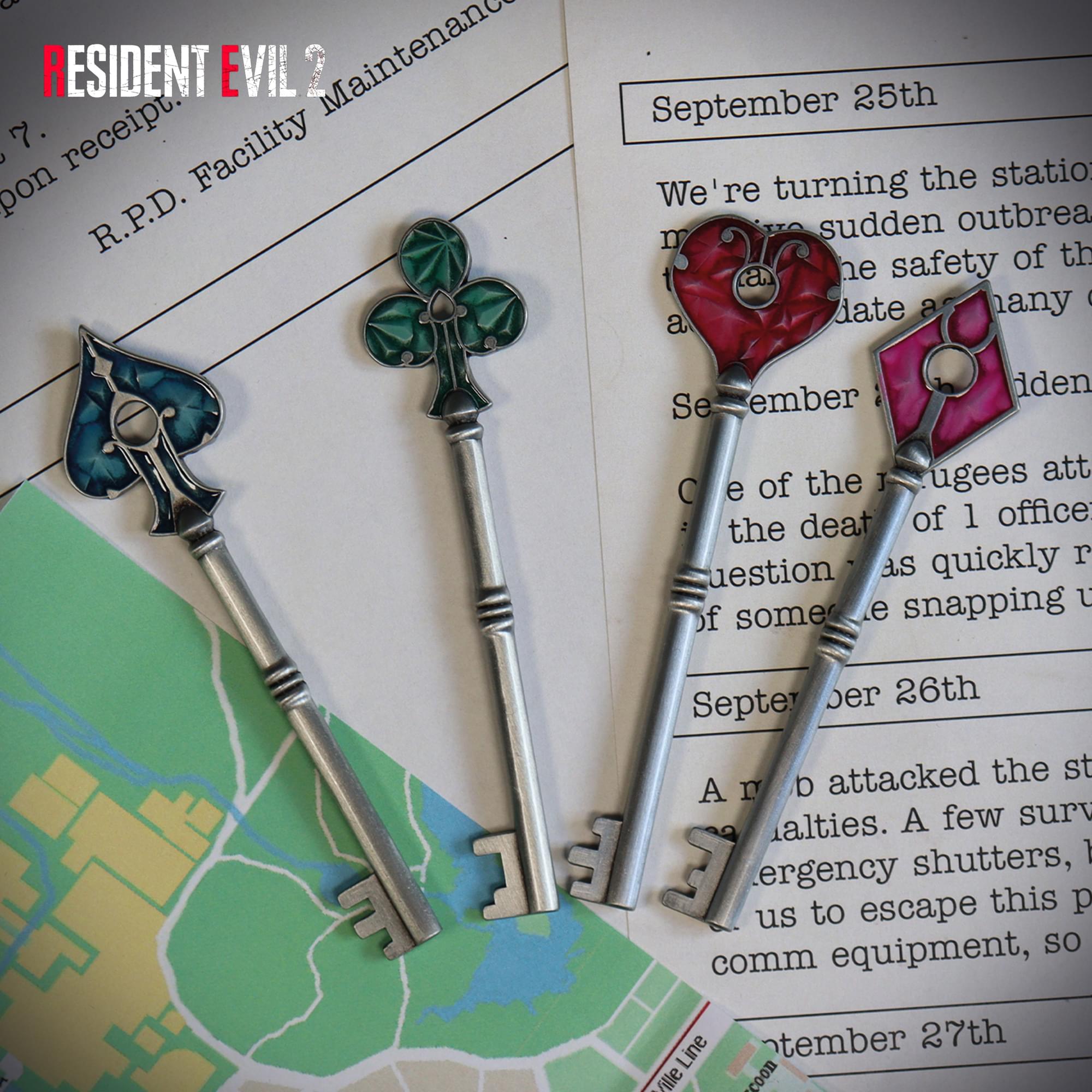 Resident Evil 2 Limited Edition 4-Piece Card Suit Key Replica Set | U.S. Variant