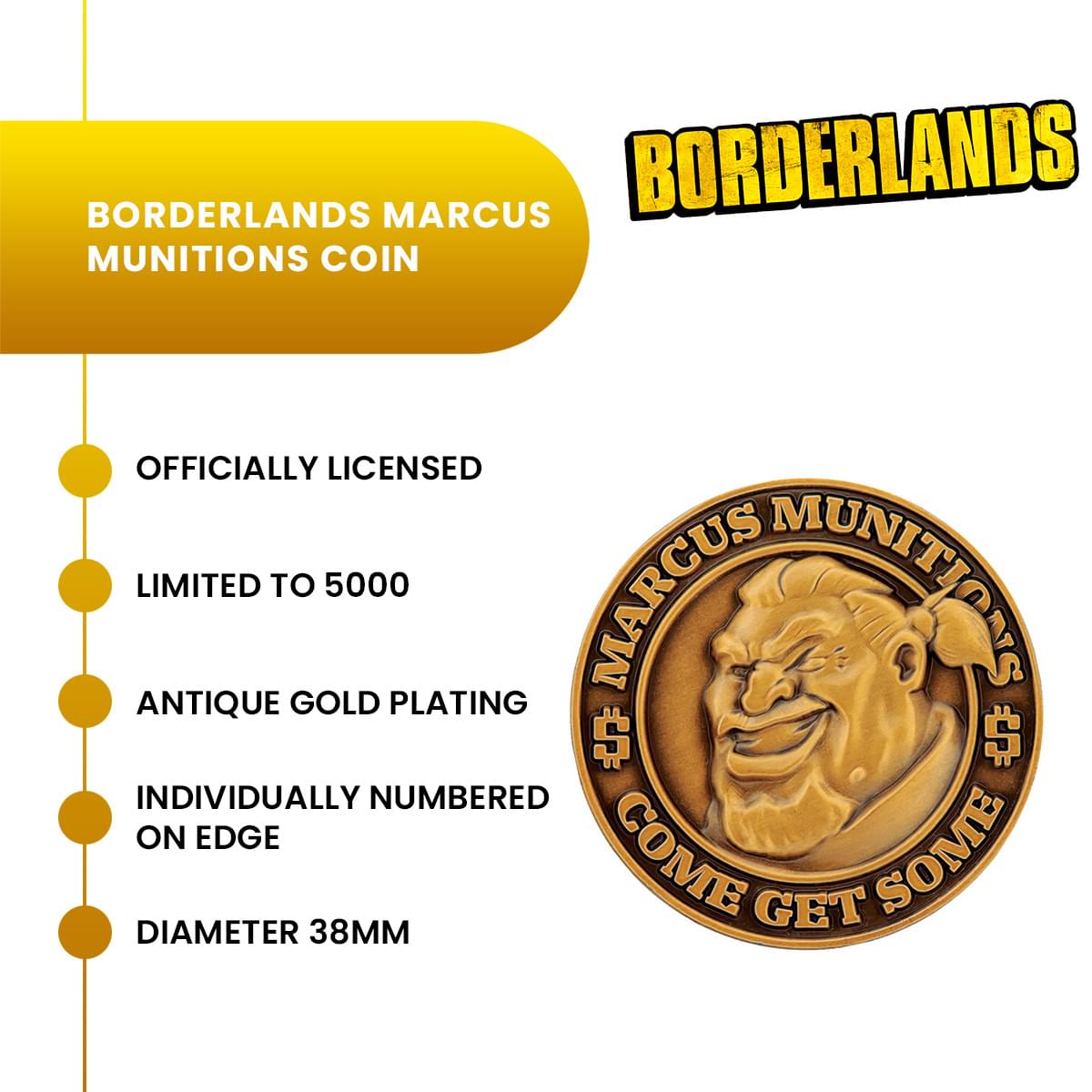Borderlands Marcus Munitions Limited Edition Embossed Collectible Coin
