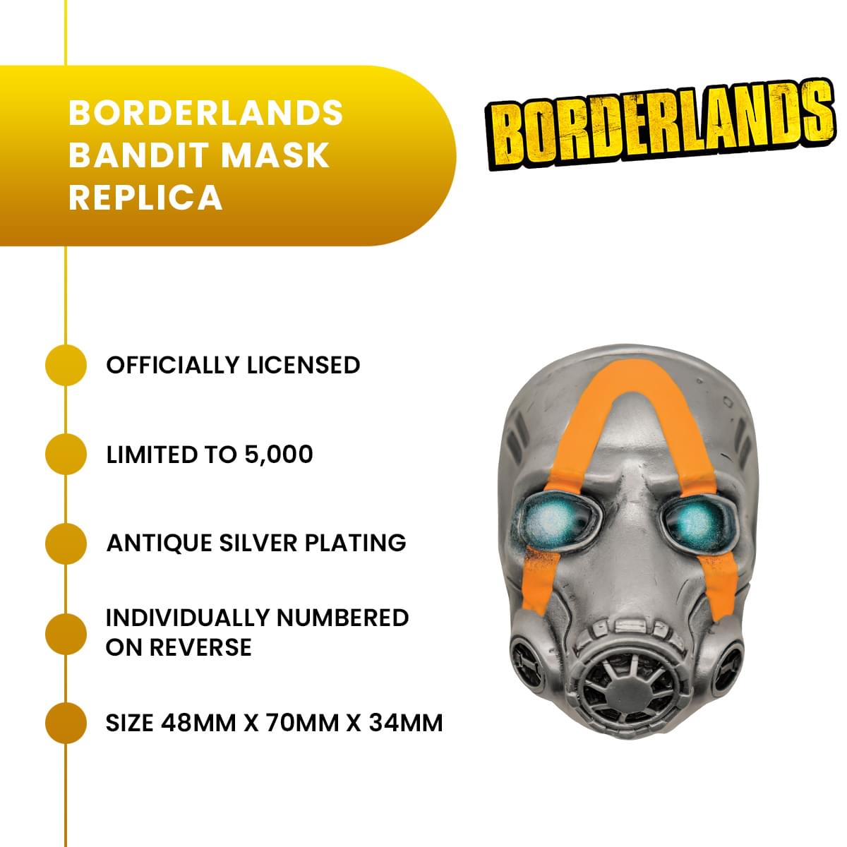 Borderlands Bandit Mask Limited Edition Metal Replica | 2 x 3 Inches