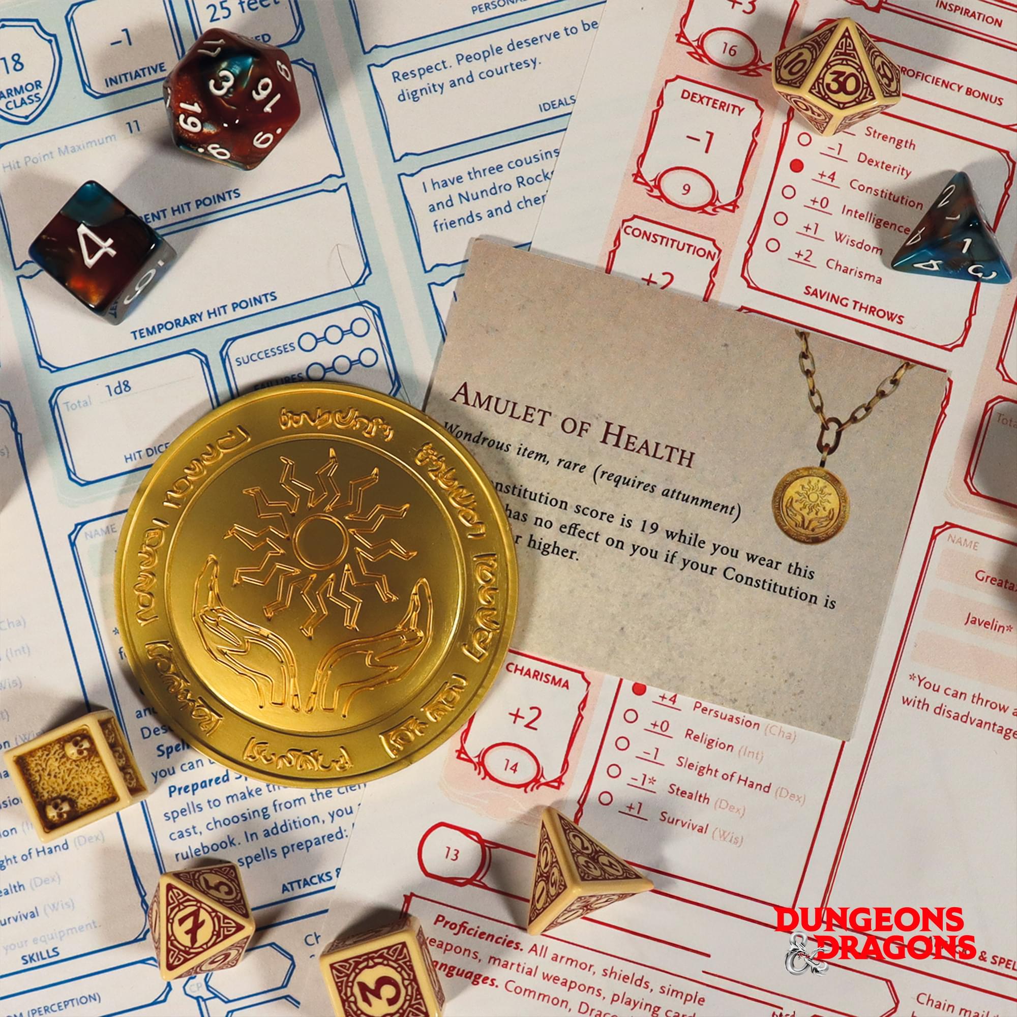 Dungeons & Dragons 24k Gold Plated Amulet of Health Medallion