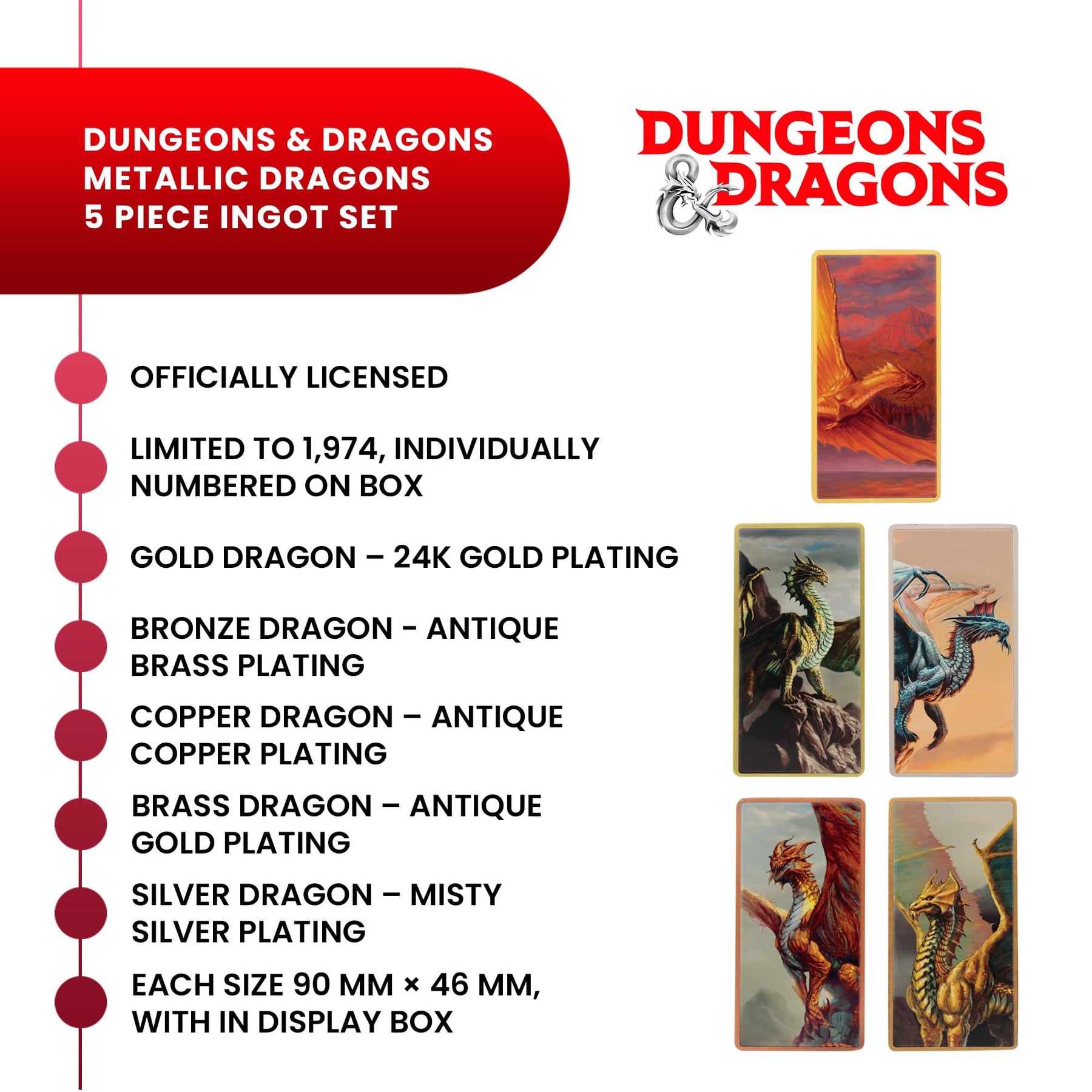 Dungeons & Dragons Metallic Dragons 5-Piece Metal Ingot Set Replica