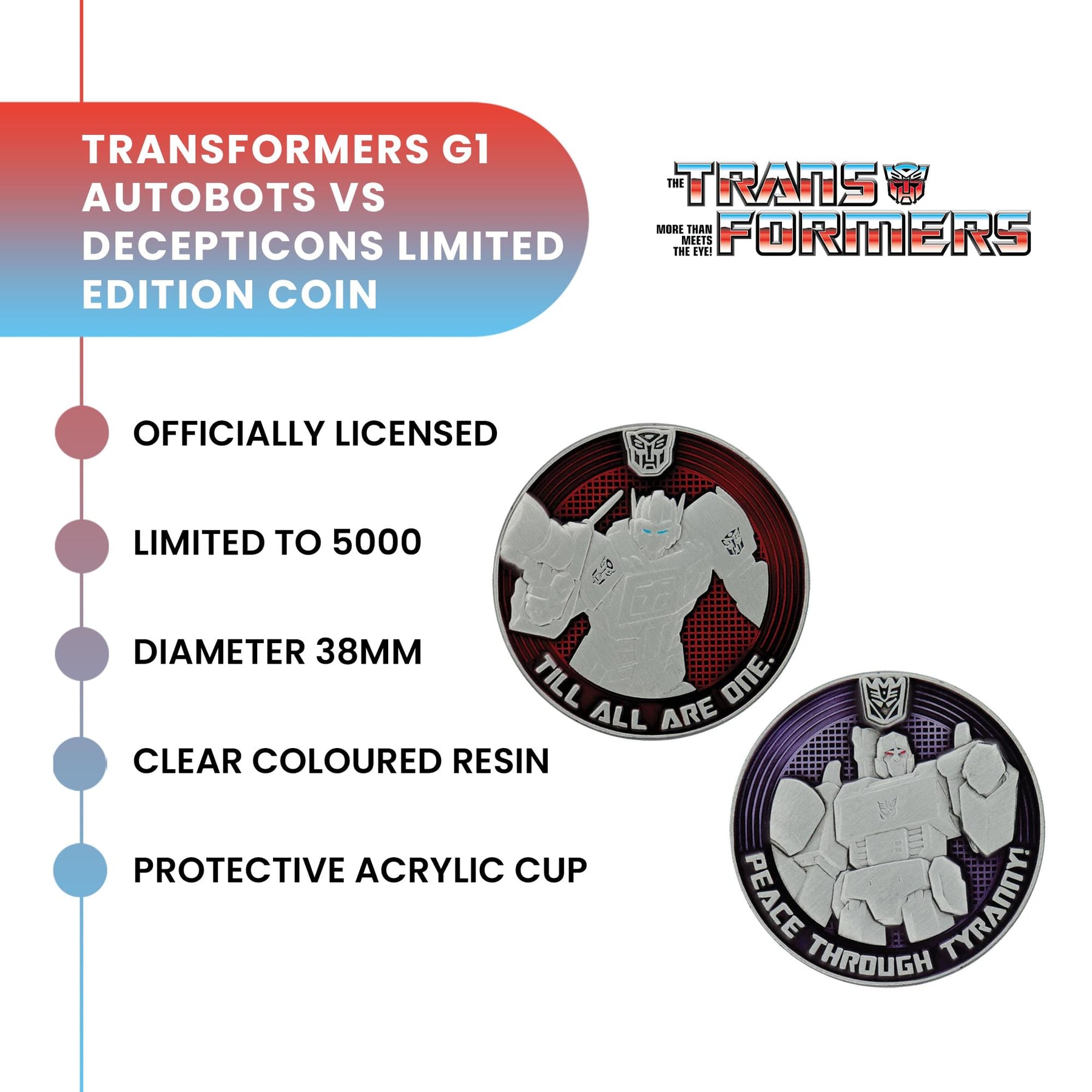 Transformers G1 Autobots vs Decepticons Limited Edition Collectible Coin