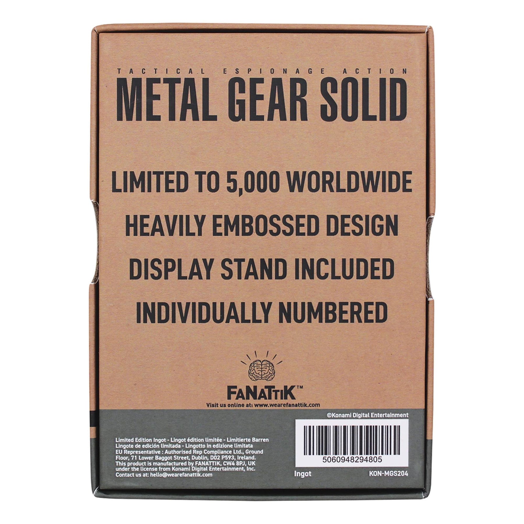 Metal Gear Solid 2 Solid Snake Limited Edition Embossed Metal Ingot