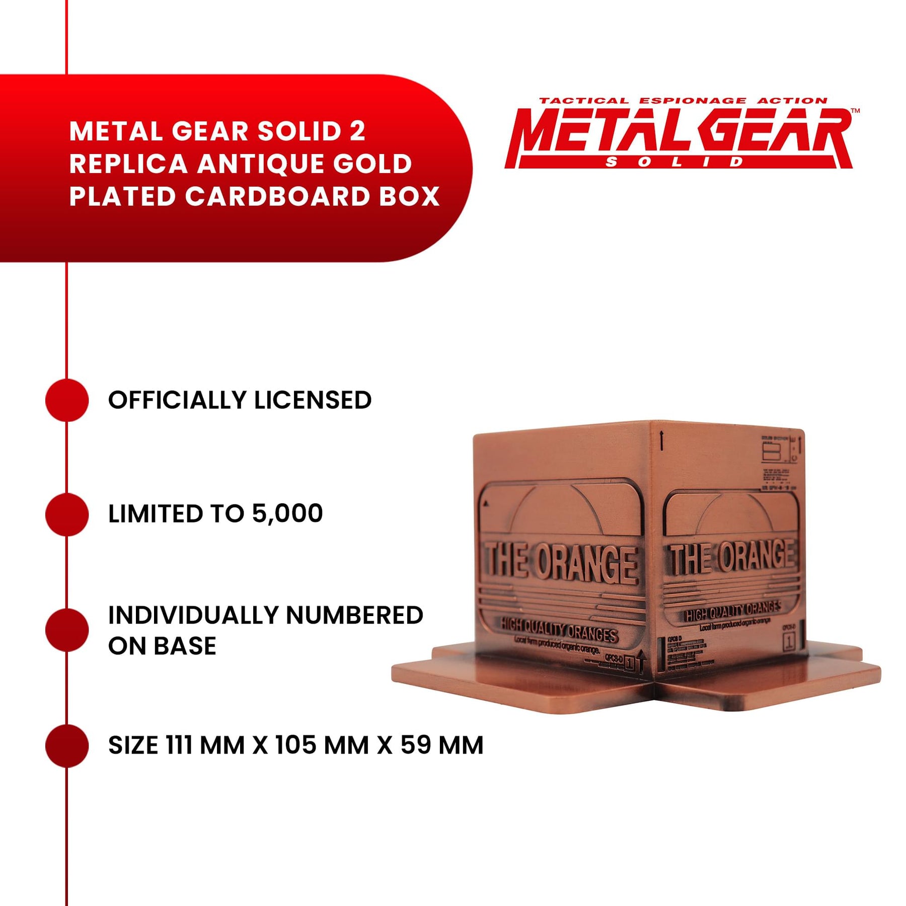 Metal Gear Solid 2 Antique Gold-Plated Metal Cardboard Box Replica