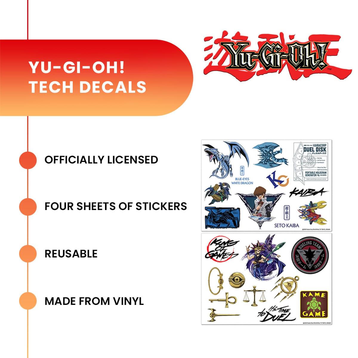 Yu-Gi-Oh! Reusable Tech Decal Stickers | 4 Sheets