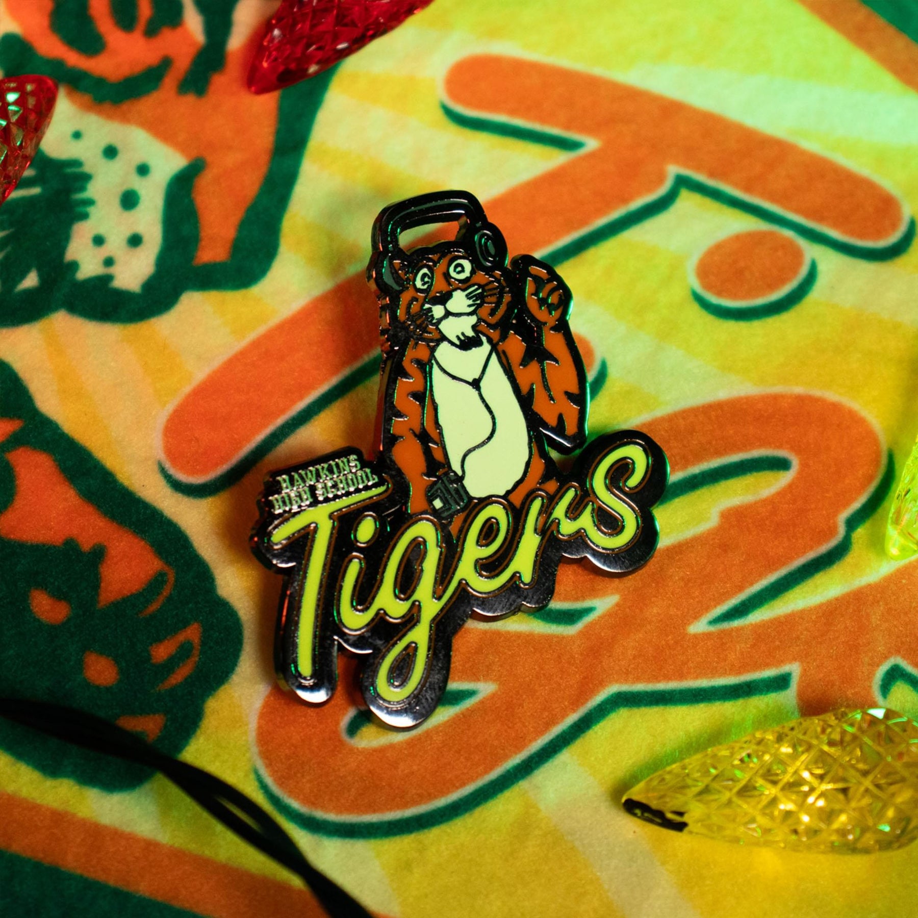 Stranger Things Hawkins High School Tigers Pennant and Enamel Pin Set